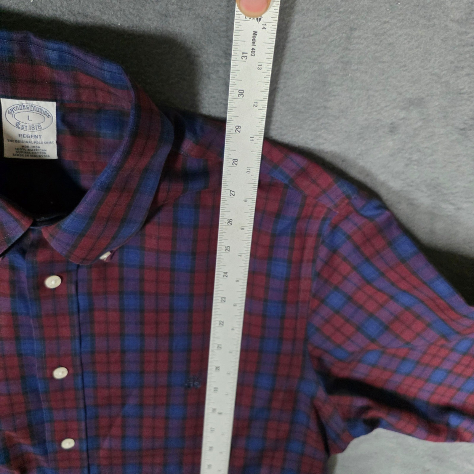 Brooks Brothers Regent Shirt size L Burgundy Blue Plaid Supima Cotton Non-Iron