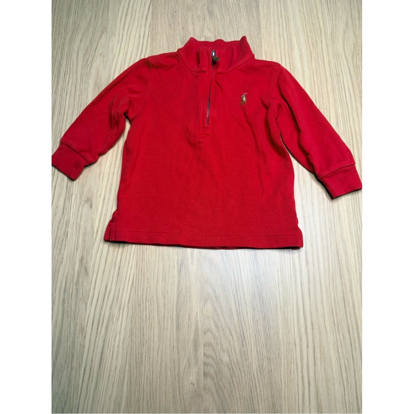 RALPH LAUREN Kids Quarter Zip Pull Over Red 100% Cotton Embroidered Pony Sz 18M