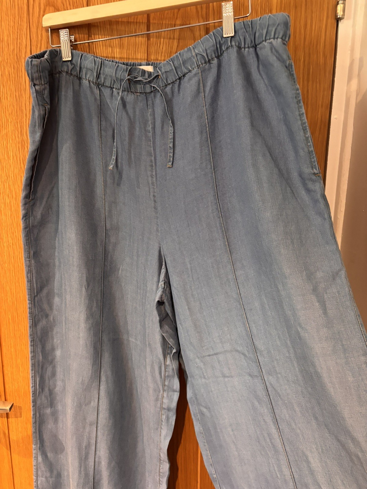 Hush Petunia Lyocell Wide Leg Lightweight Trousers Blue Drawstring Waist UK18-20