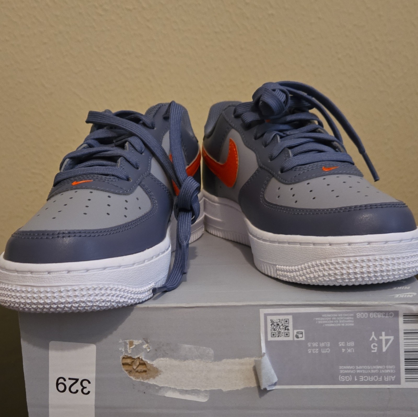 Nike Air Force 1 (GS) Gray/Orange/White Sneaker Size 4.5Y CT3839-008