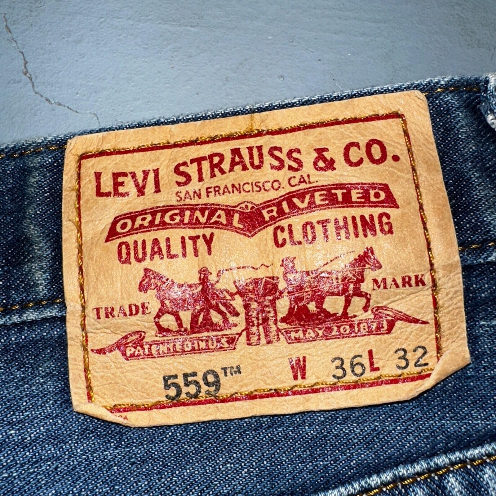 Levis 559 Relaxed Straight Fit Rugged Dark Blue VTG Y2K Denim Jeans Mens 36×32