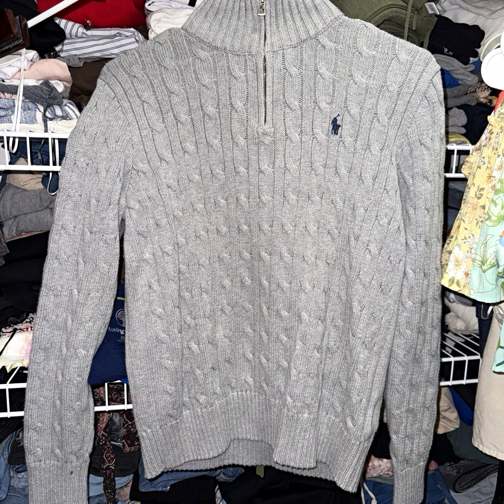 Polo Ralph Lauren Boys Cable-Knit 1/4 Zip Mock Neck Cotton Sweater L 14-16