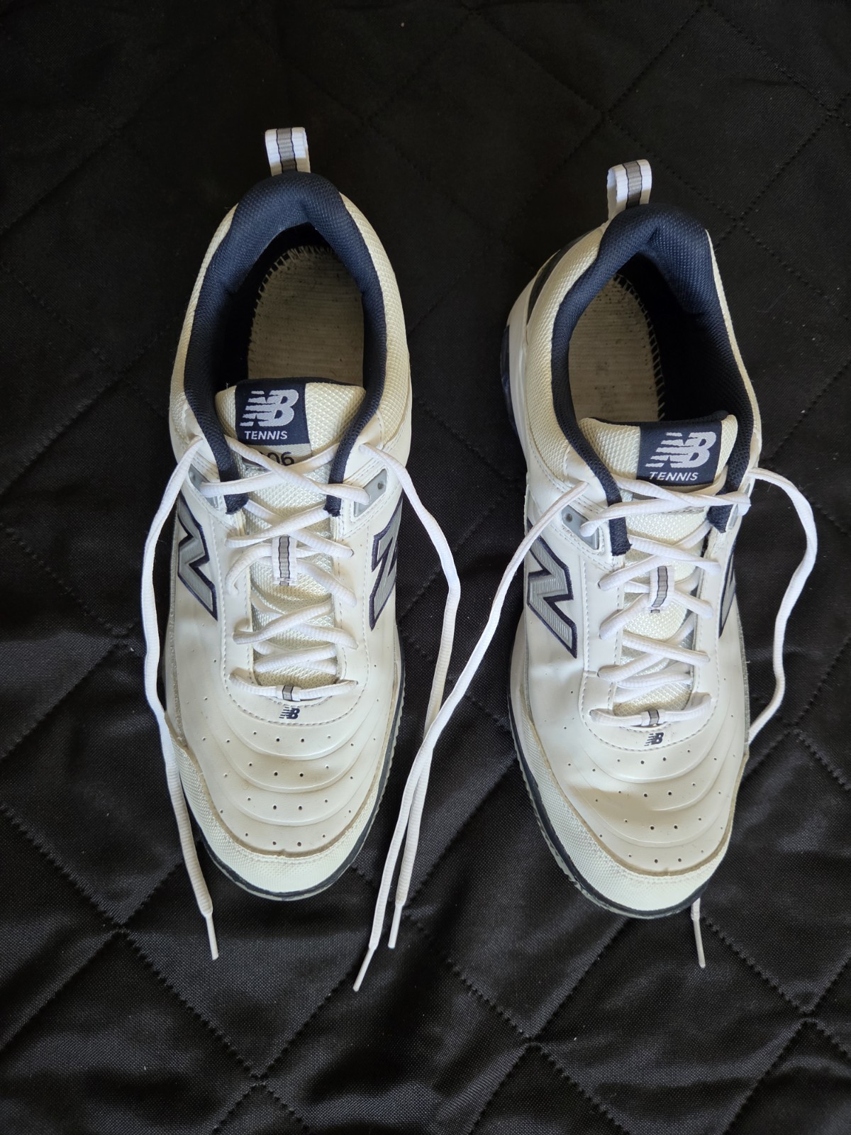 New Balance 806 MC806W Men’s Size 12.5 D White Navy Tennis Shoes EUC*No Insoles