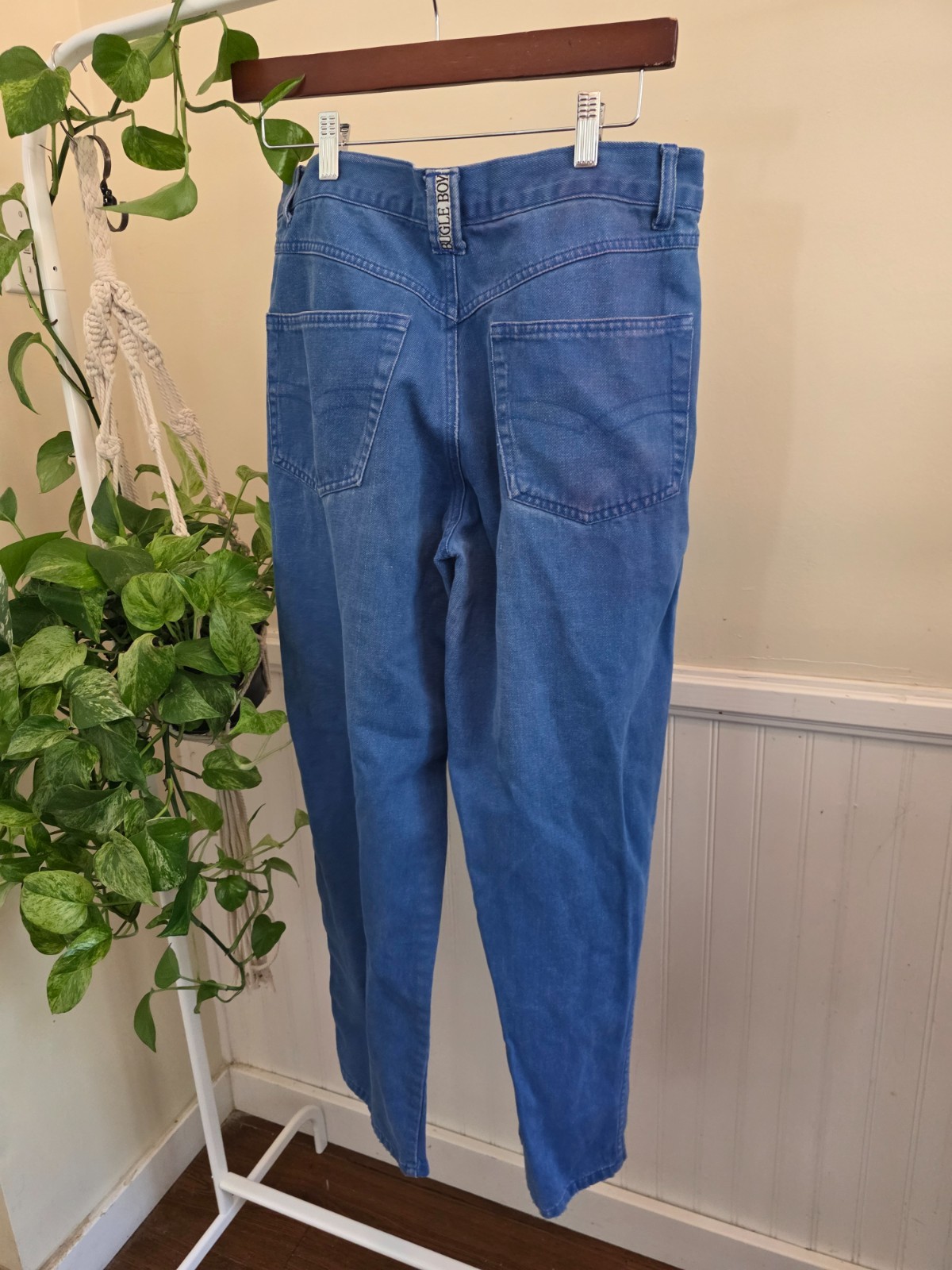 Vintage Bugle Boy 100% Cotton Jeans 32×30 Blue High Rise Tapered Mom Made HK