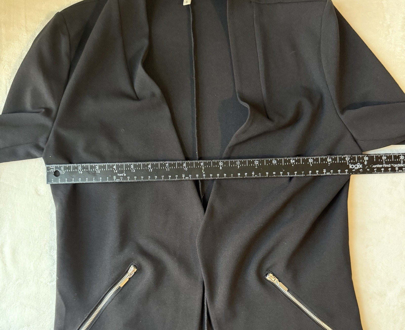 Maurices Black Stretch Knit Blazer Career Suit Jacket Size S Ruched Sleeve