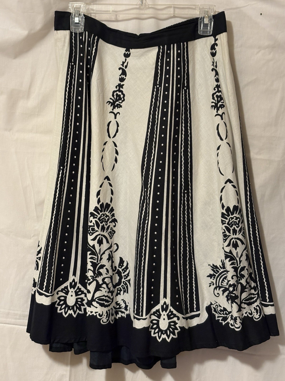 S-L Studio West Half Circle Skirt Nouveau Print Black White Cotton Nostalgic VTG