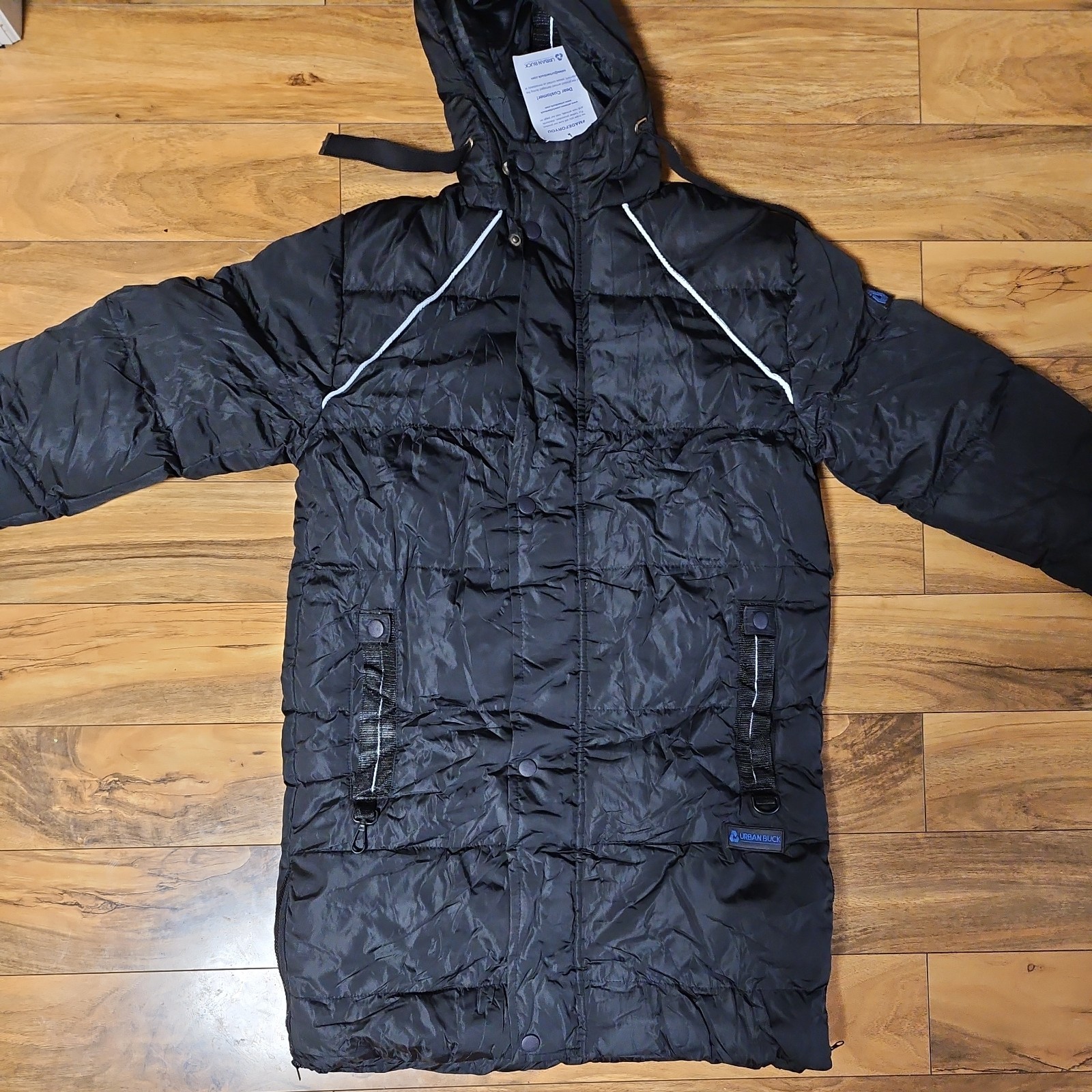 NWT Urban Buck Black Quilted Full Zip Button Puffer Jacket Nylon Size M