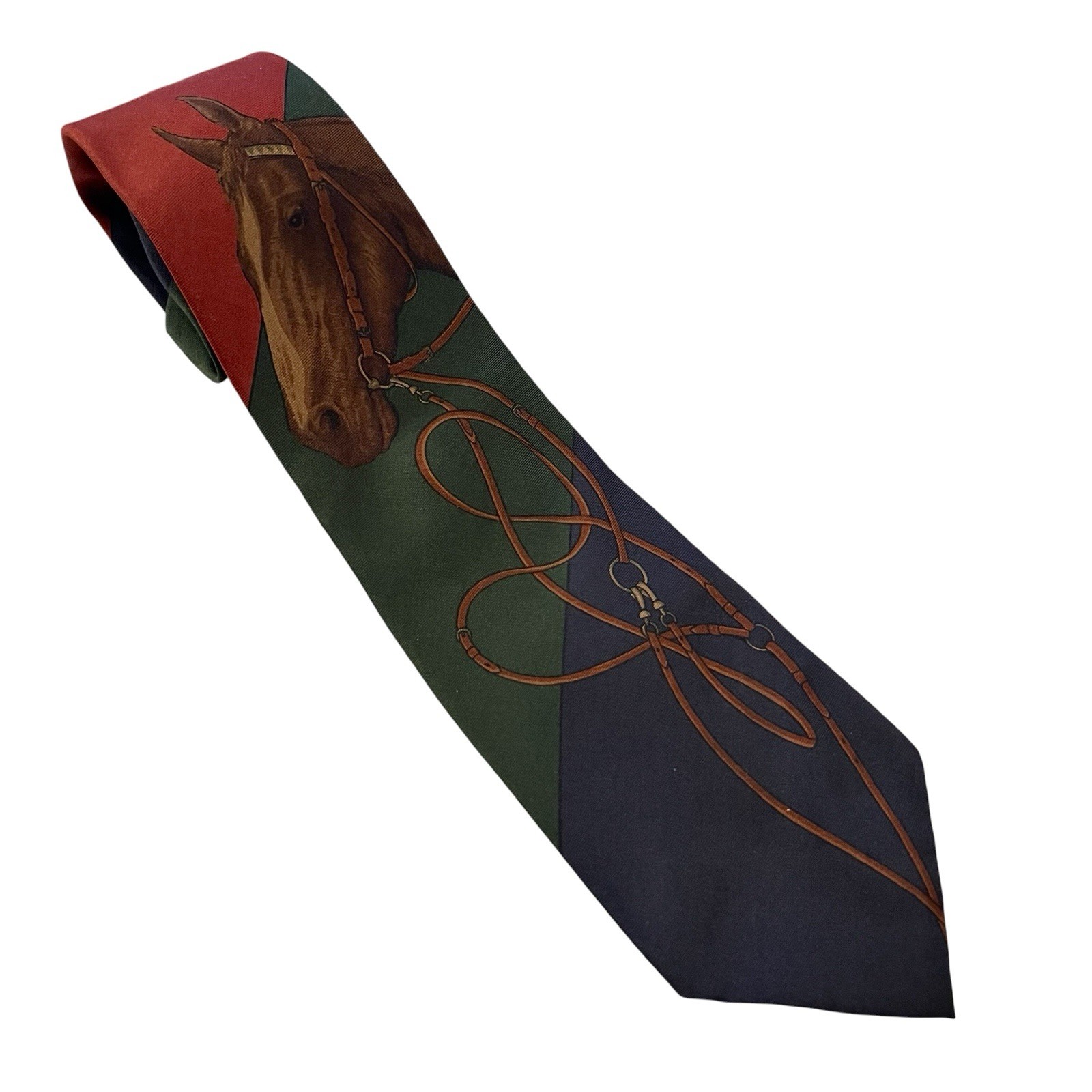 Vintage Polo Ralph Lauren Tie Silk Horse Equestrian Made By Hand USA
