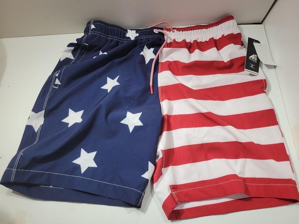 ADTN American Dream Team Network Shorts Mens Medium Patriotic Flag Swim Trunks