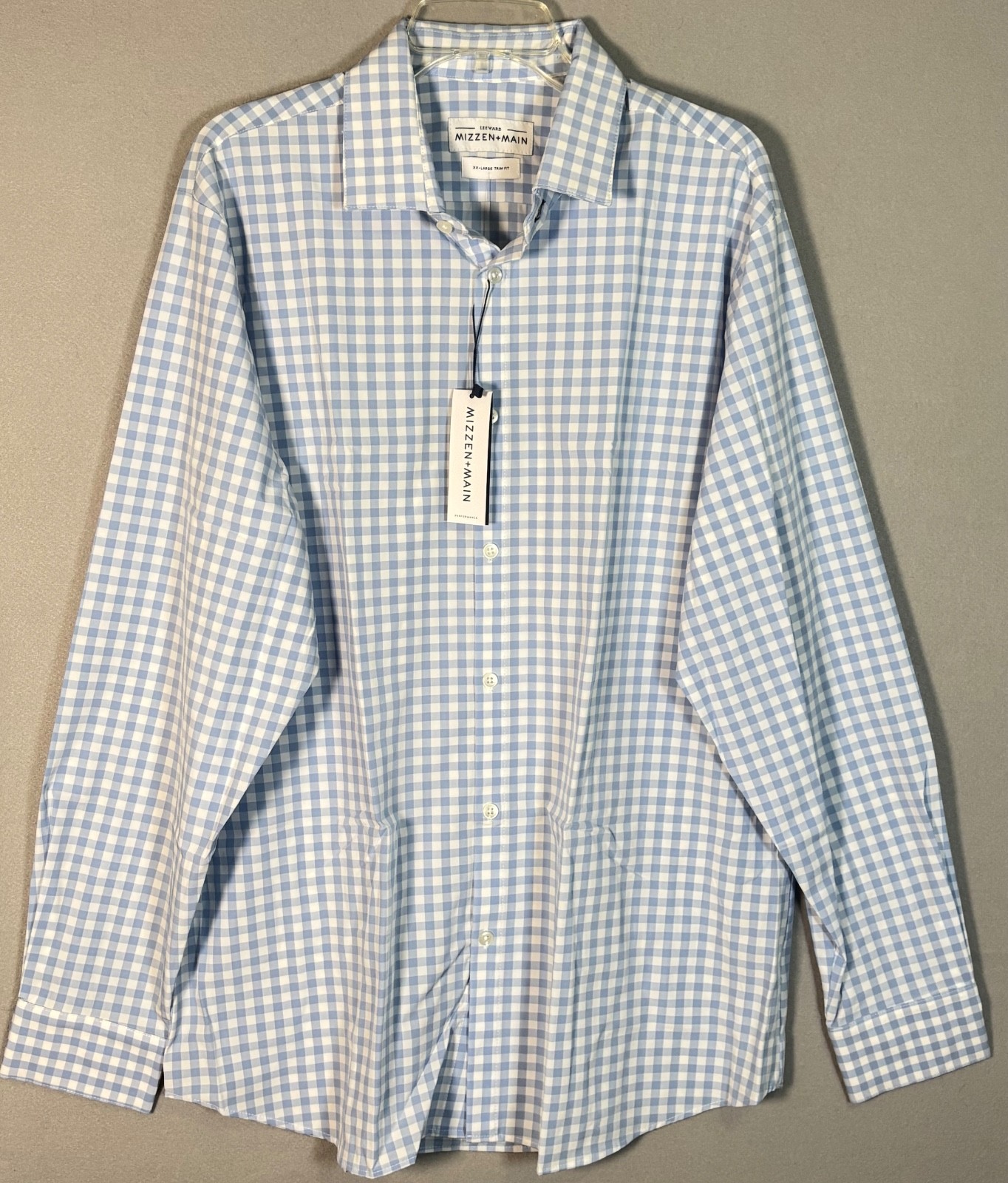 NWT Mizzen Main Leeward Shirt Mens XXL White Blue Plaid Button Up Trim Fit