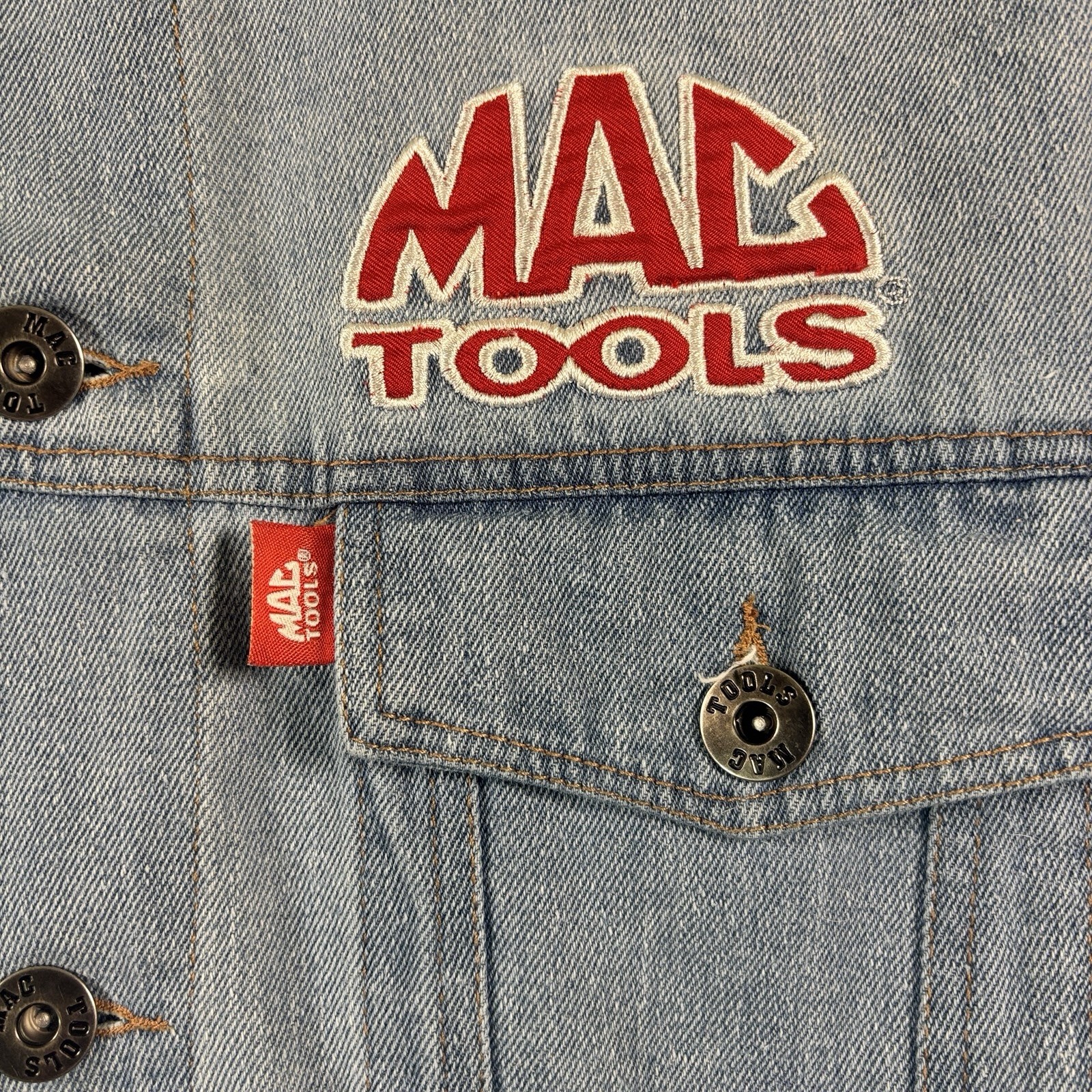 Vintage Mac Tools Denim Trucker Jacket Embroidered Racing Auto Mechanic Men’s XL