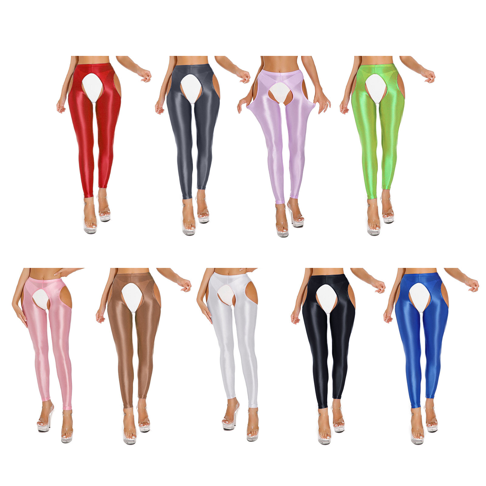 Women Glossy Hollow Out Stretchy High Waist Suspender Footless Pantyhose Tights