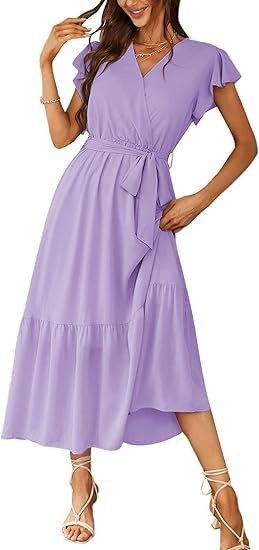 PRETTYGARDEN Women’s Summer Floral Boho Dress Wrap V Neck Short Sleeve Ruffle
