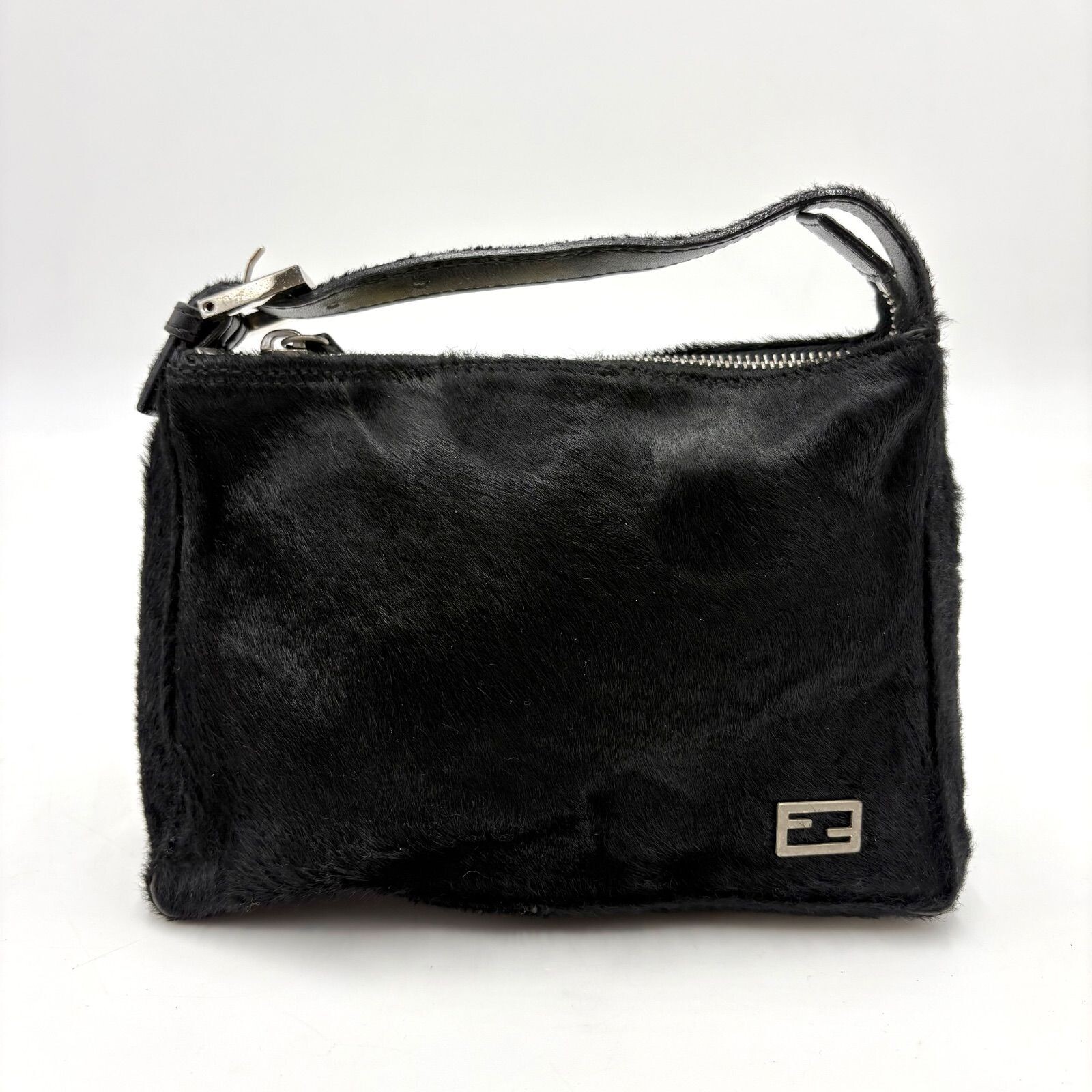 FENDI Accessory Pouch Calf Hair Pony Hair FF logo hardware Auth From Japan