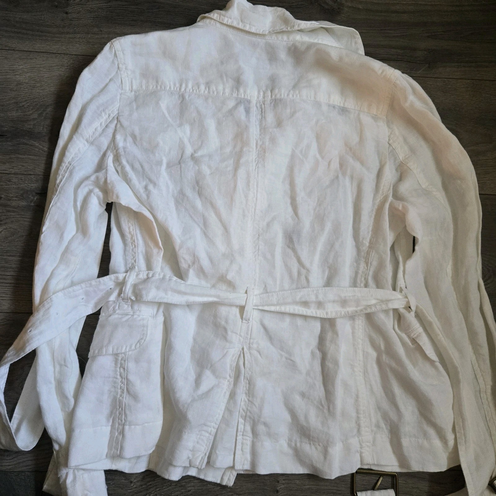 NWT Talbots 100% Pure Irish Linen Trench Jacket White Belted Safari Utility 16