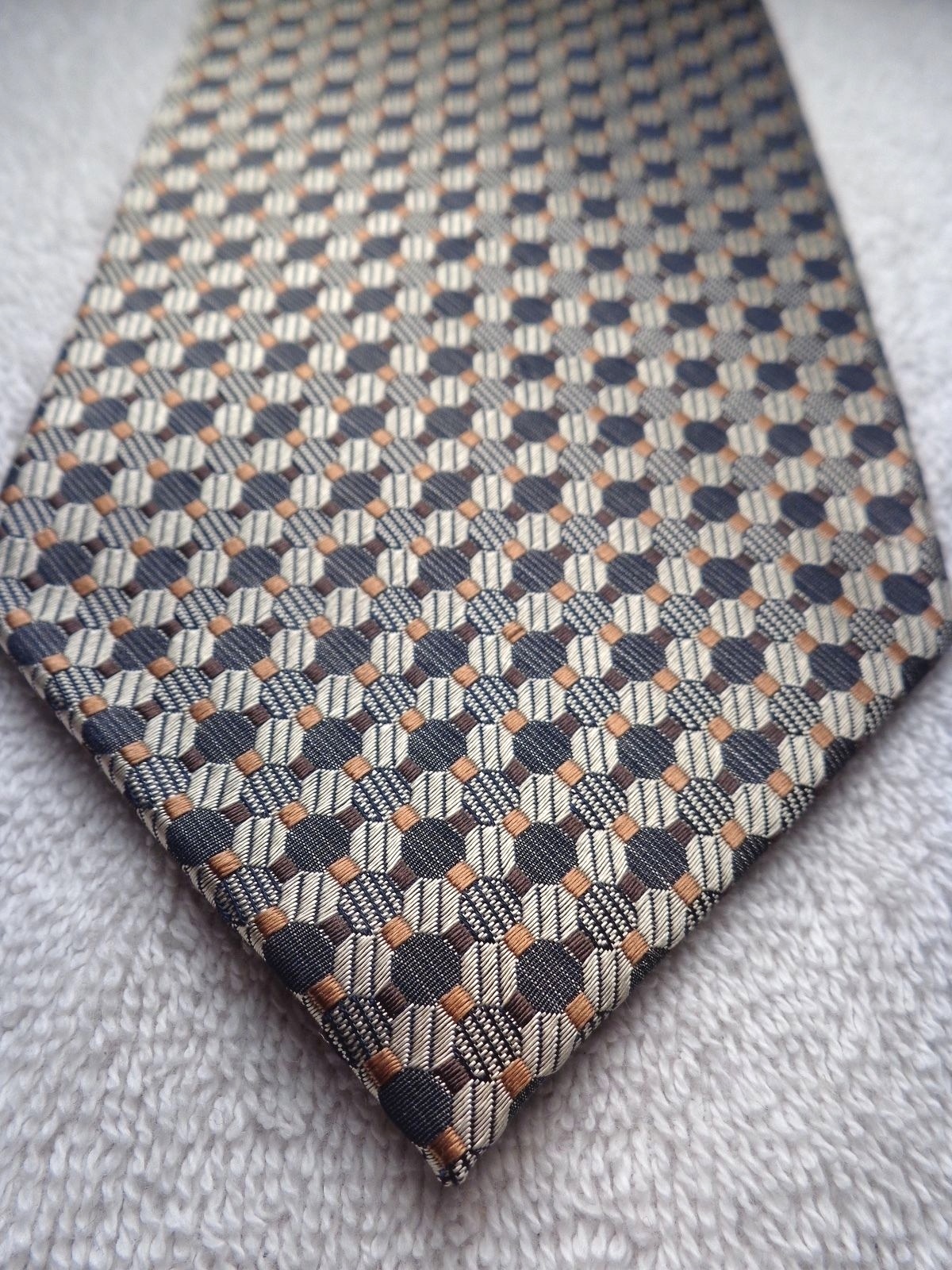 VALERIO GARATI MENS TIE GOLD TAN BROWN AND SILVER GEOMETRIC 3.75 X 58