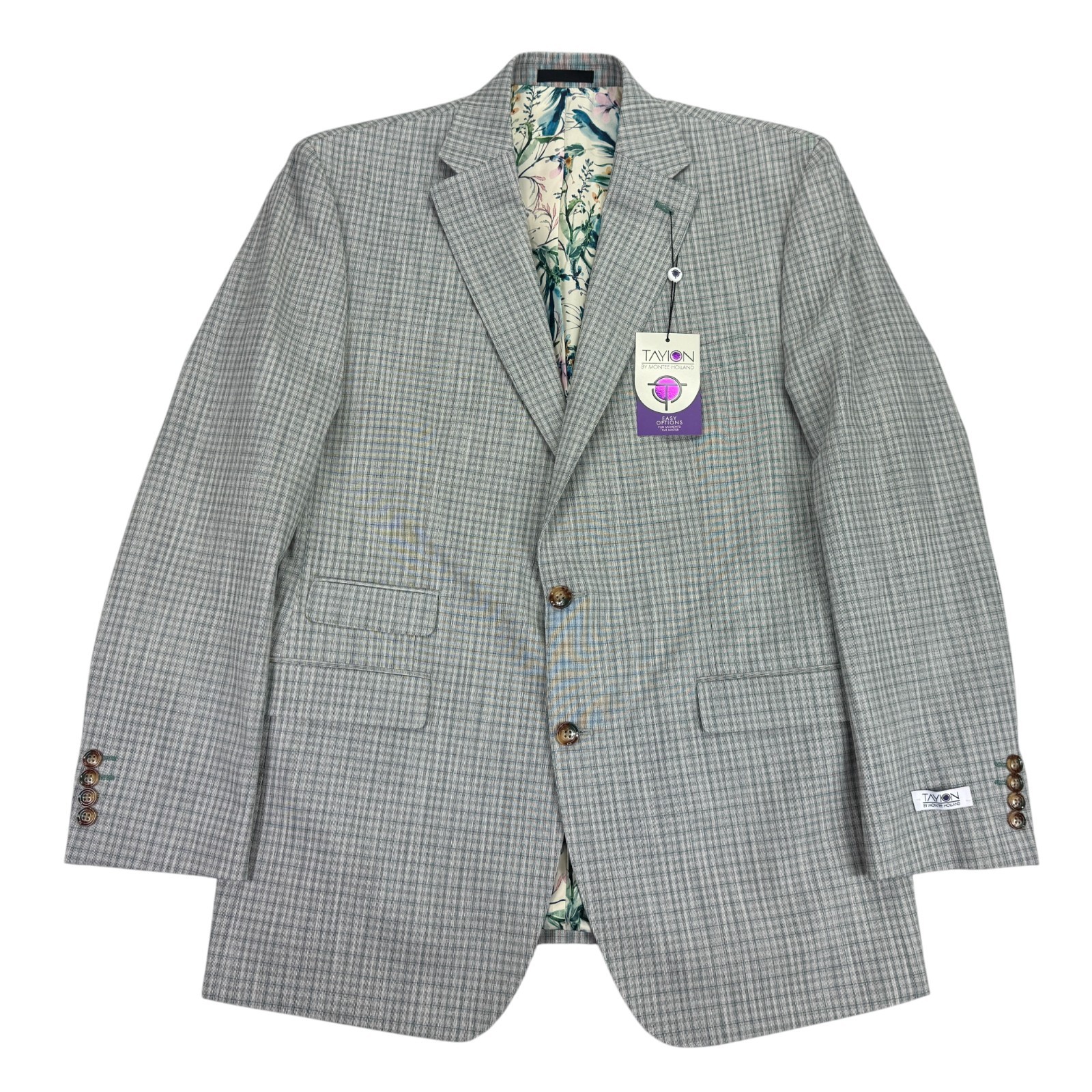 Tayion Mens Agordy Regular Fit Plaid Suit Jacket Gray Green 42L
