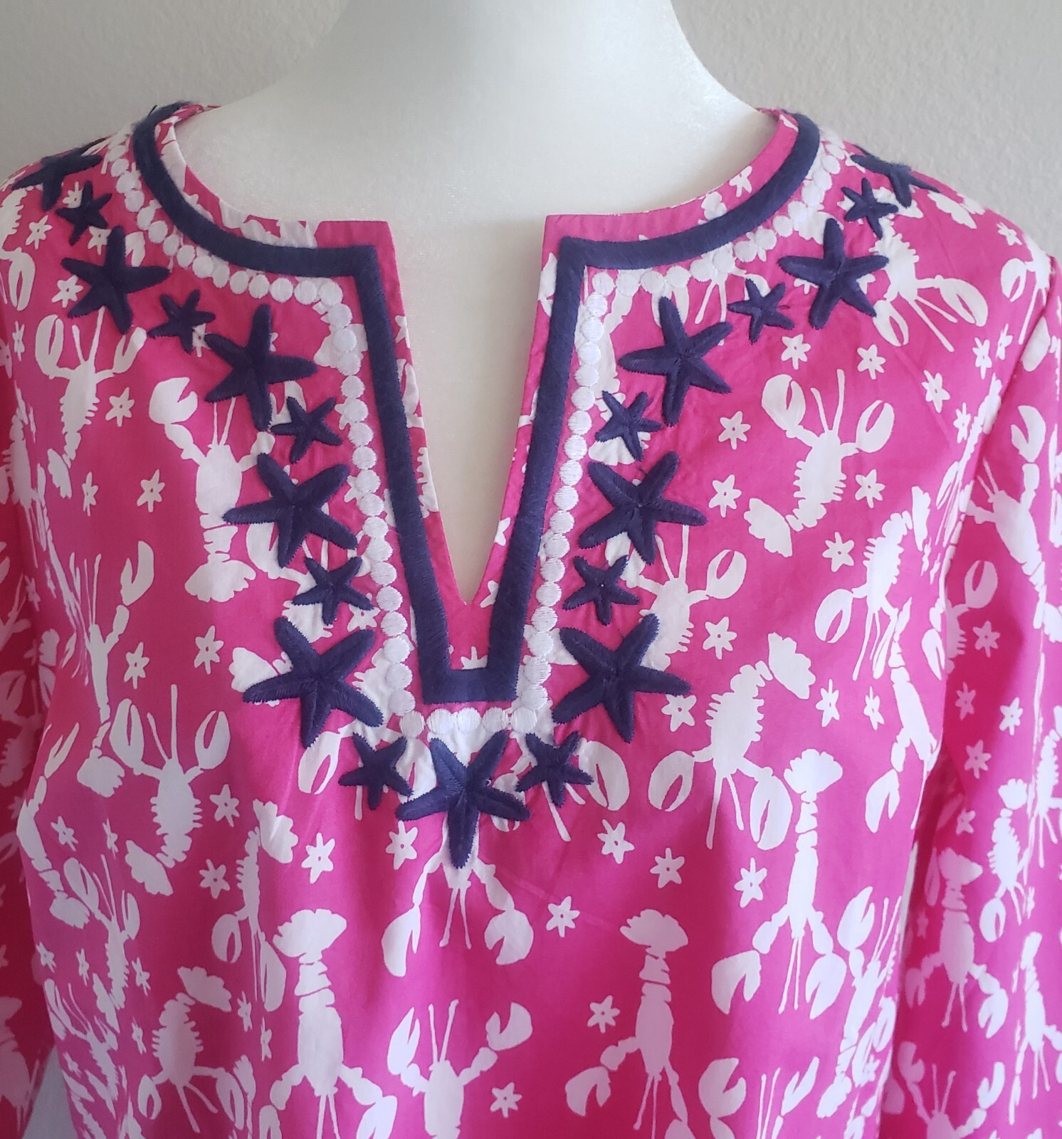 TALBOTS Blouse Top Size M Petite Lobster Starfish Cotton Pullover Coastal Beach