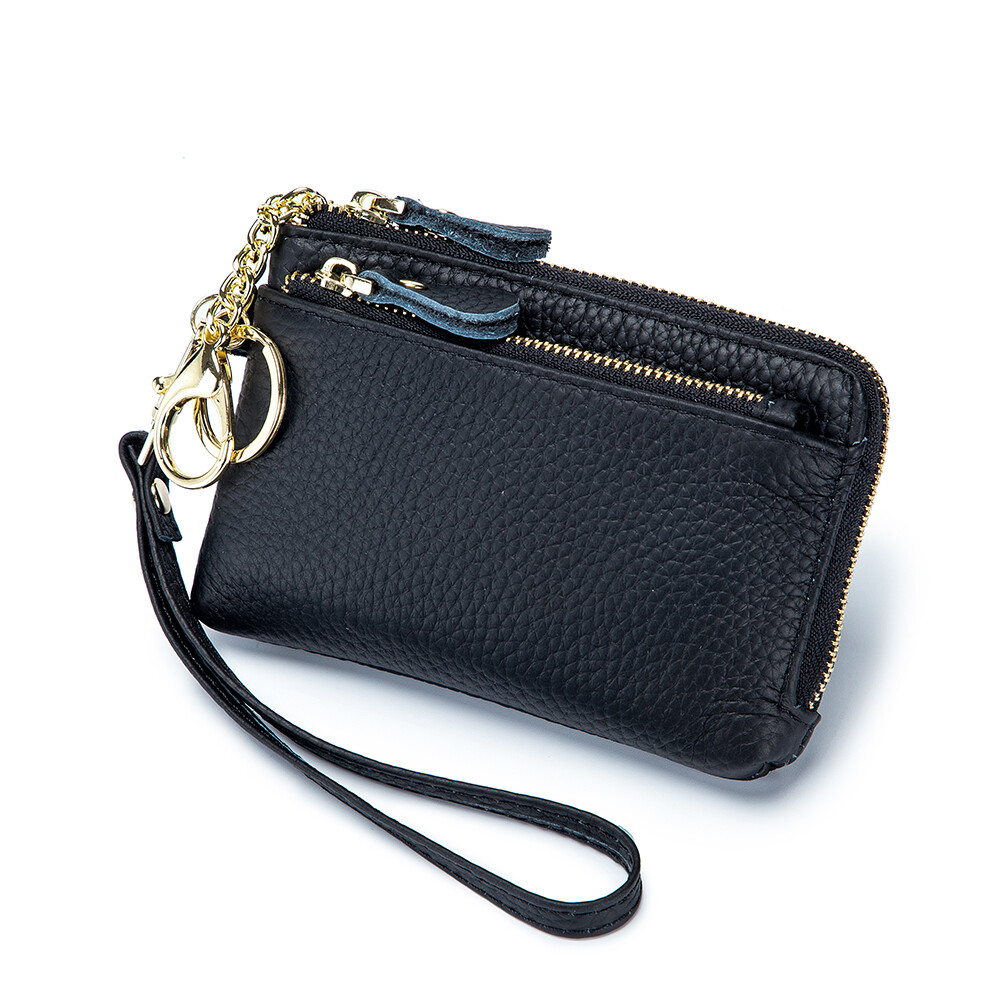 Soft Real Leather Coin Purse for Women Wristlet Mini Pouch Wallet with Keychain