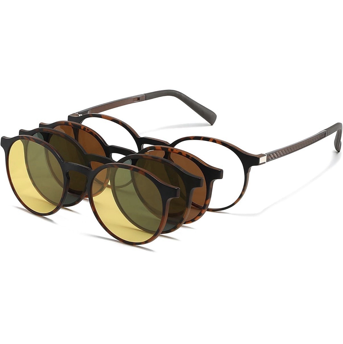 Retro Round Glasses Frame 3 in 1 Polarized Magnetic Clip-on – Easy Transition