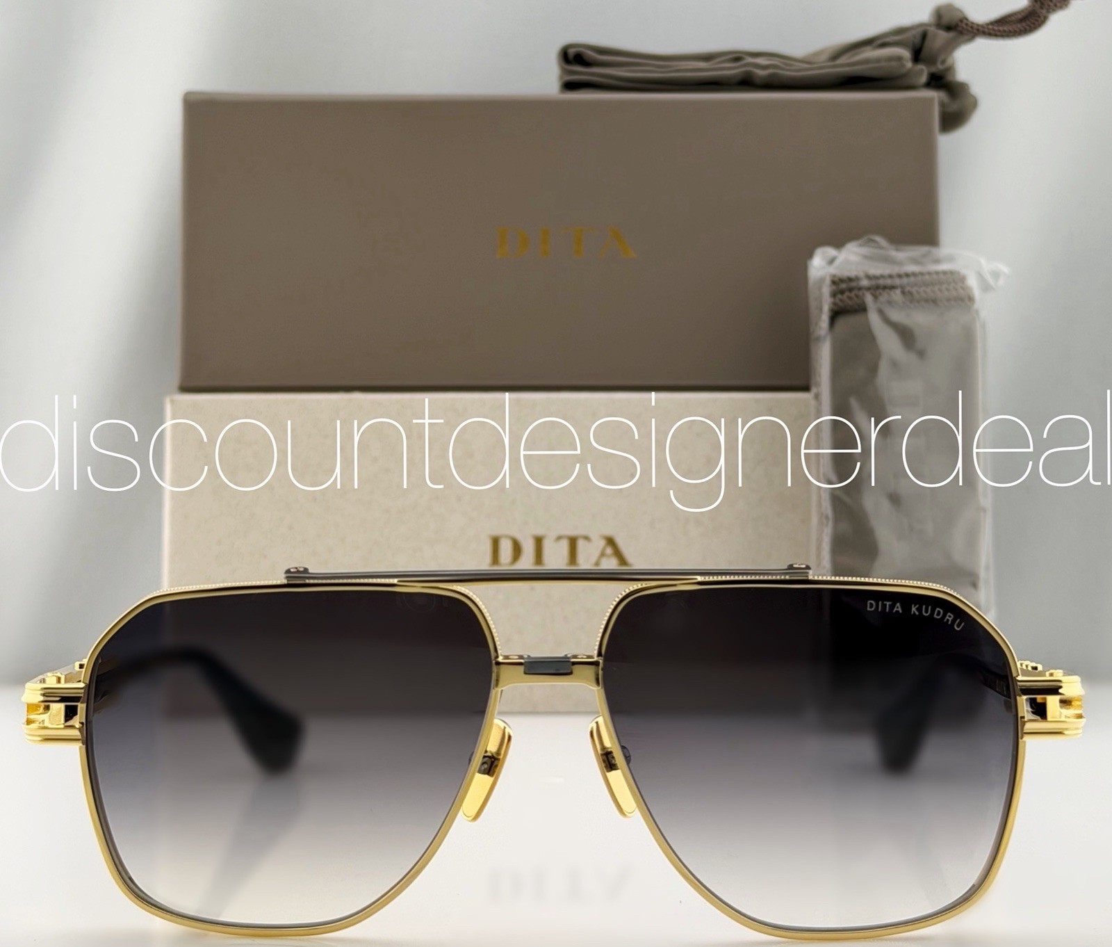DITA Kudru Aviator Sunglasses Gold Titanium Grey Gradient 61mm DTS436-A-01 NEW