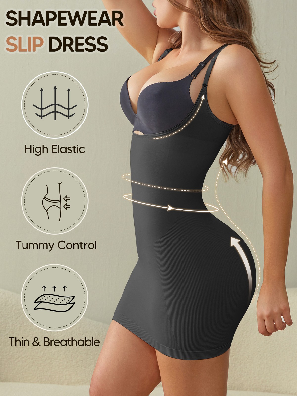 Fajas Women Shapewear Slip Dresses Tummy Control Full Body Shaper Open Bust