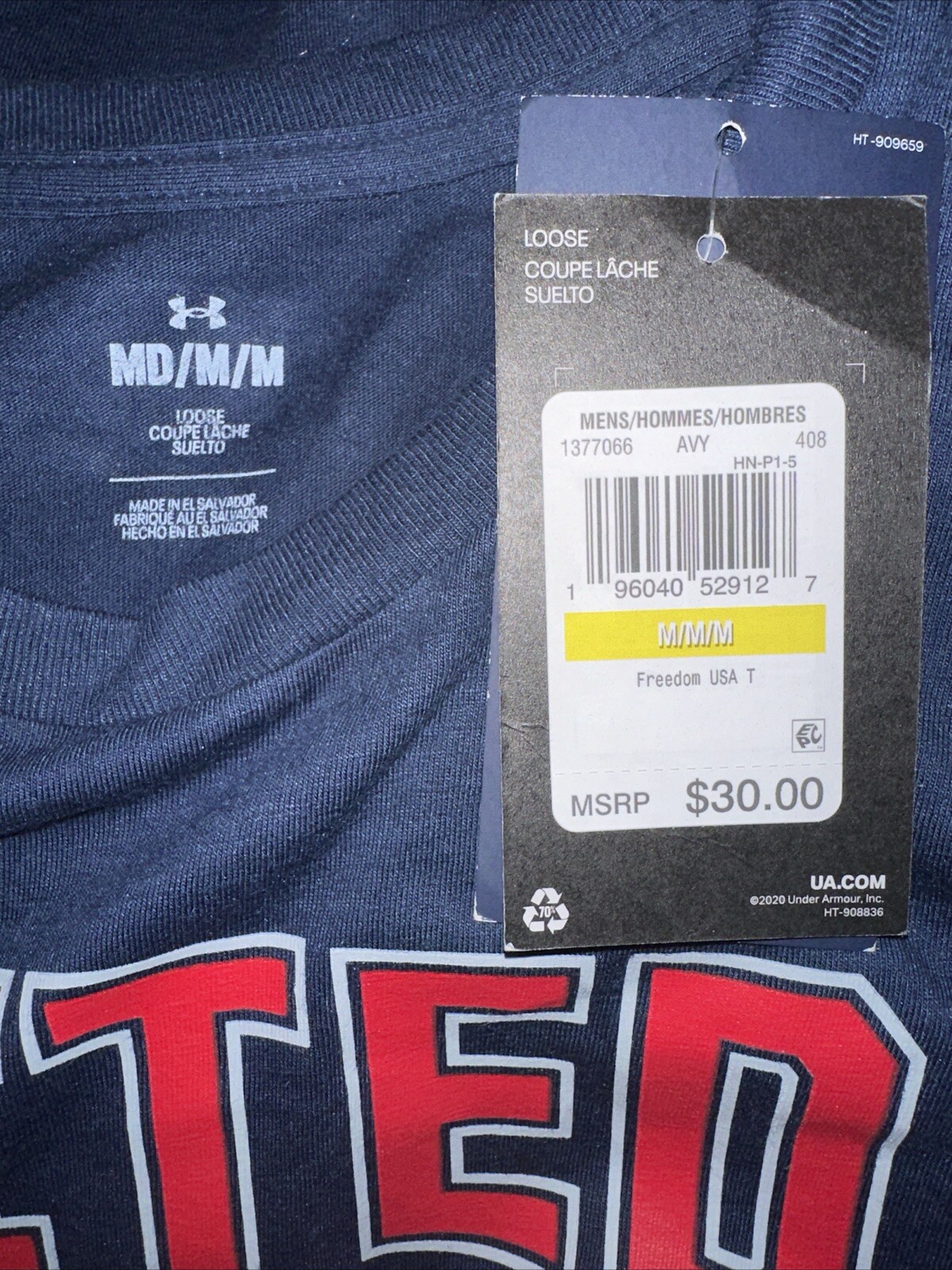 Under Armour Mens UA Freedom United States Short Sleeve T-Shirt In Navy – Medium