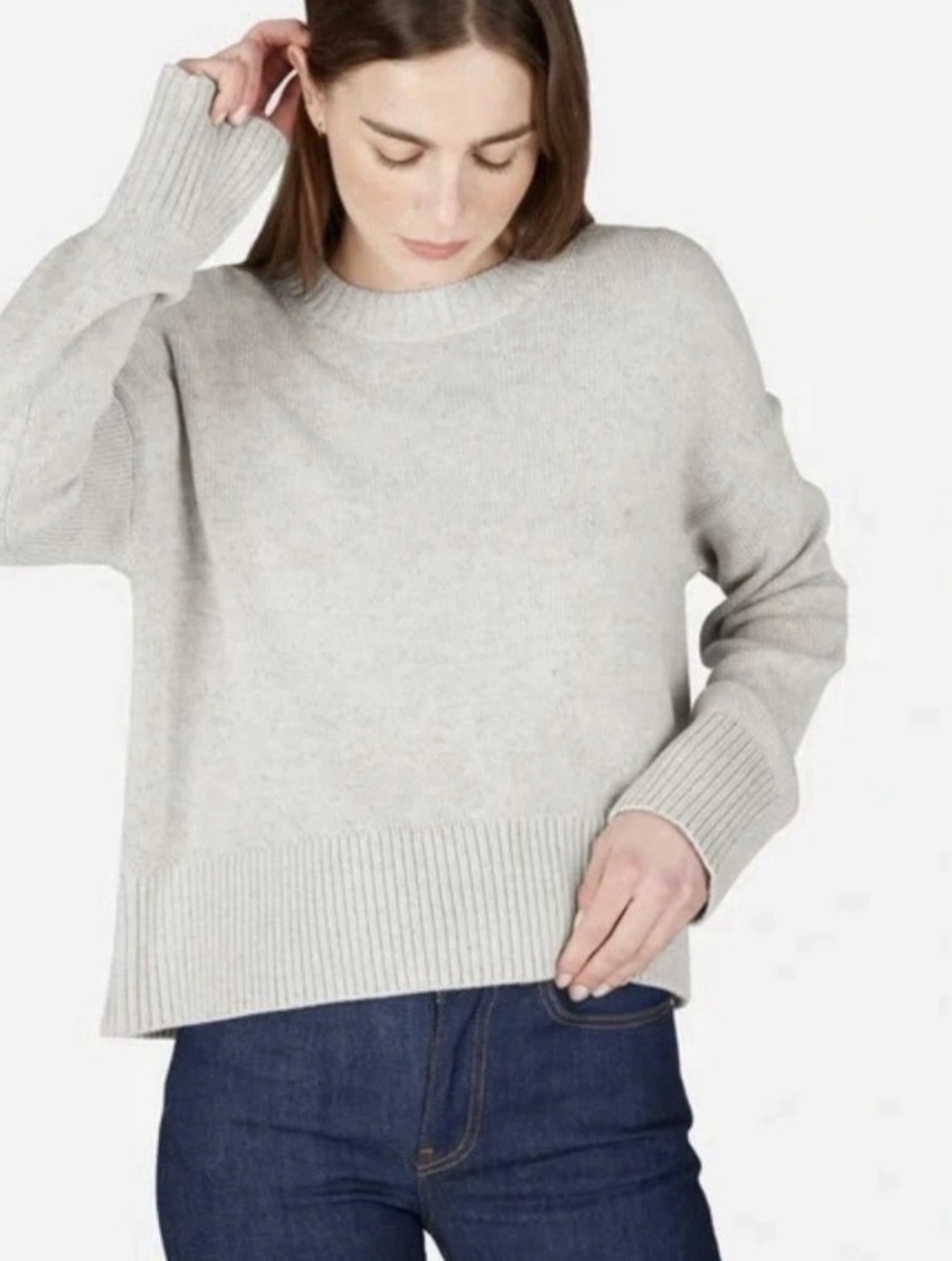 Everlane The Boxy Sweater in Everyday Cotton in Light Heathered Grey XL