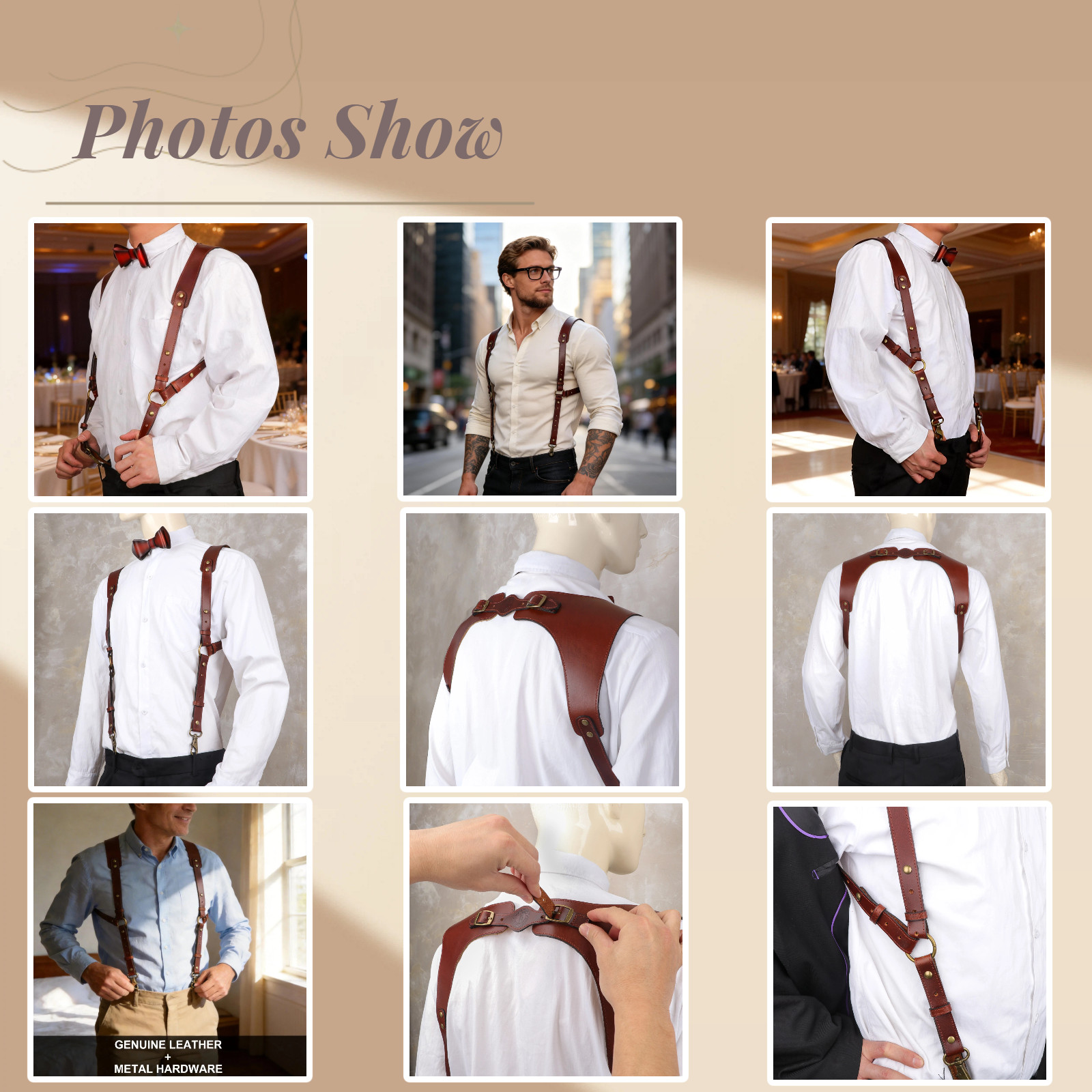 Tourbon Leather Men’s Suspenders Harness Punk Chest Vintage Hooks Pants Braces