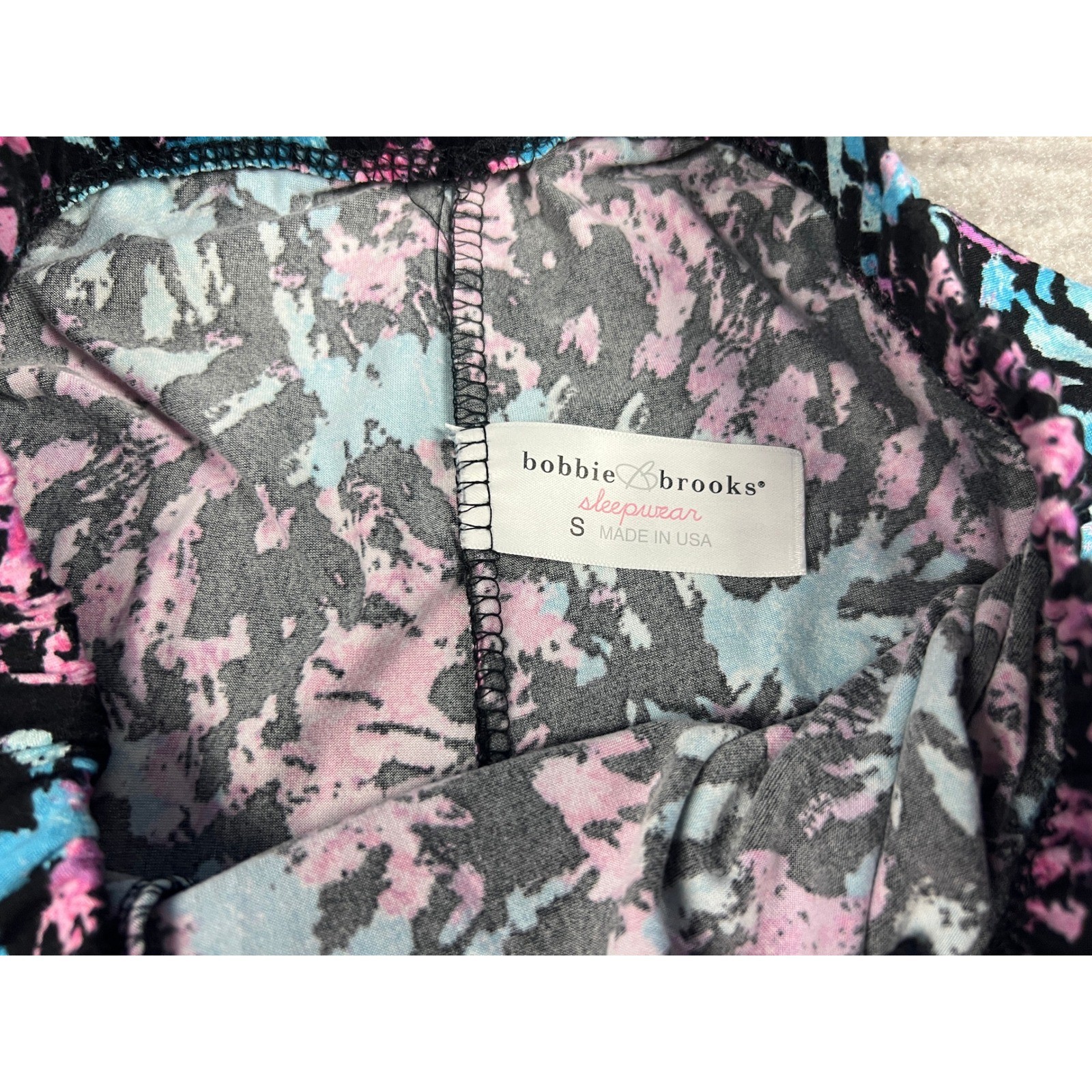 Bobbie Brooks Pajama Pants Womens Small Pink Blue Tie Dye Wide Leg Sleepwear USA