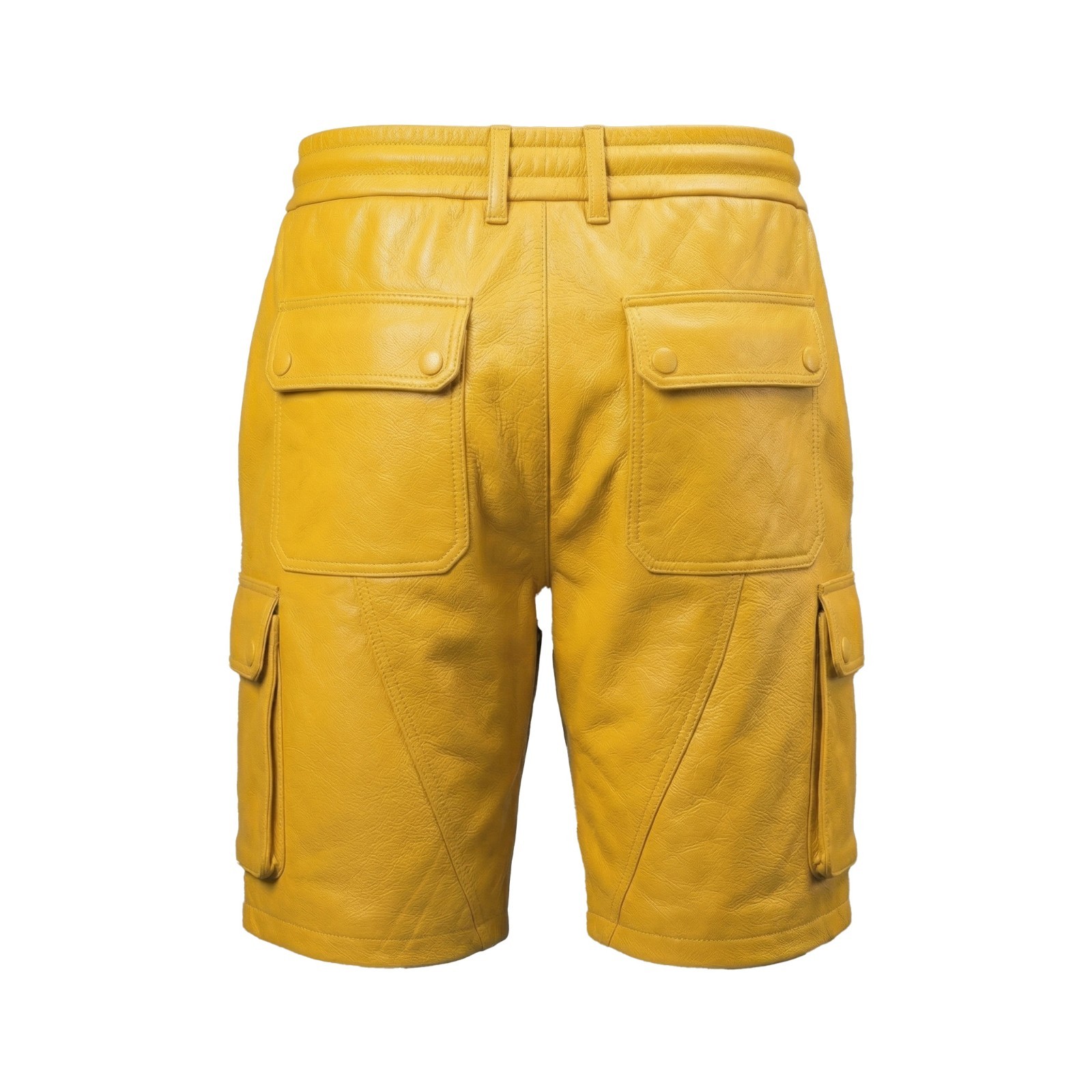 Real Leather Cargo Short Yellow Men’s Half Pant Trouser Lined Custom Made W28-38