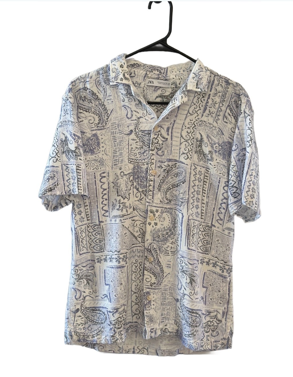 EUC Mens Zara Summer 2022 S/S Casual button down shirt Resort Island wear Size M