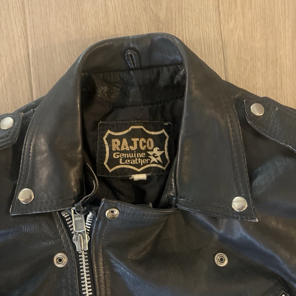 Rajco Genuine Leather Black Biker Jacket Cropped Zipper Belt Buckle Studded S