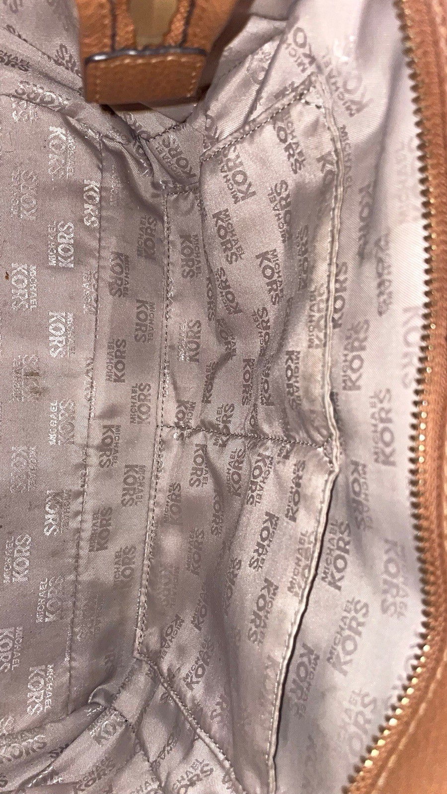 Michael Kors Hamilton Satchel Leather Bag Brown Gold Chain Emblem Excellent Cond