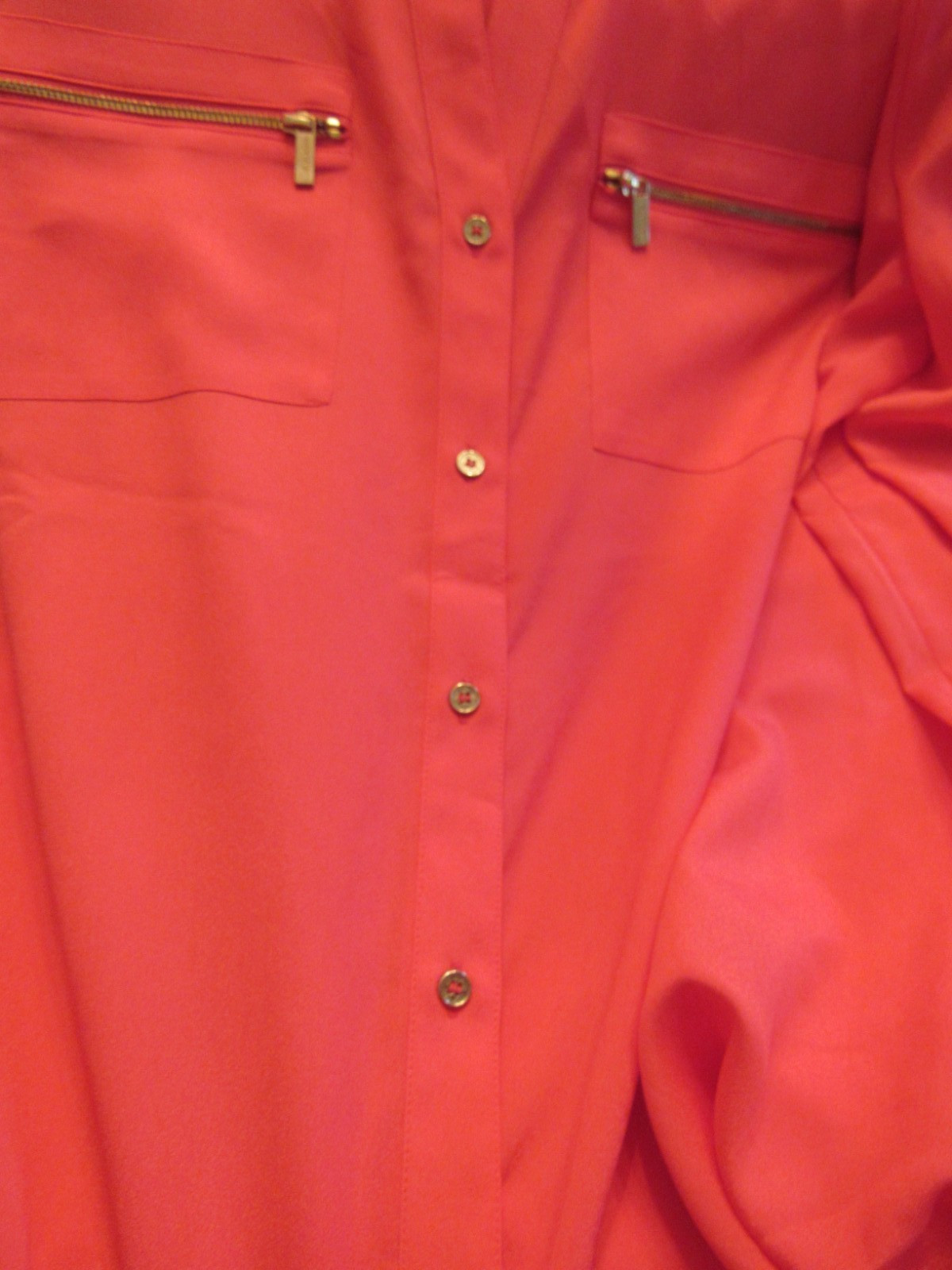 Calvin Klein Long Sleeve Roll Tab Red w/ Gold Zippers Button Down Blouse Size XL
