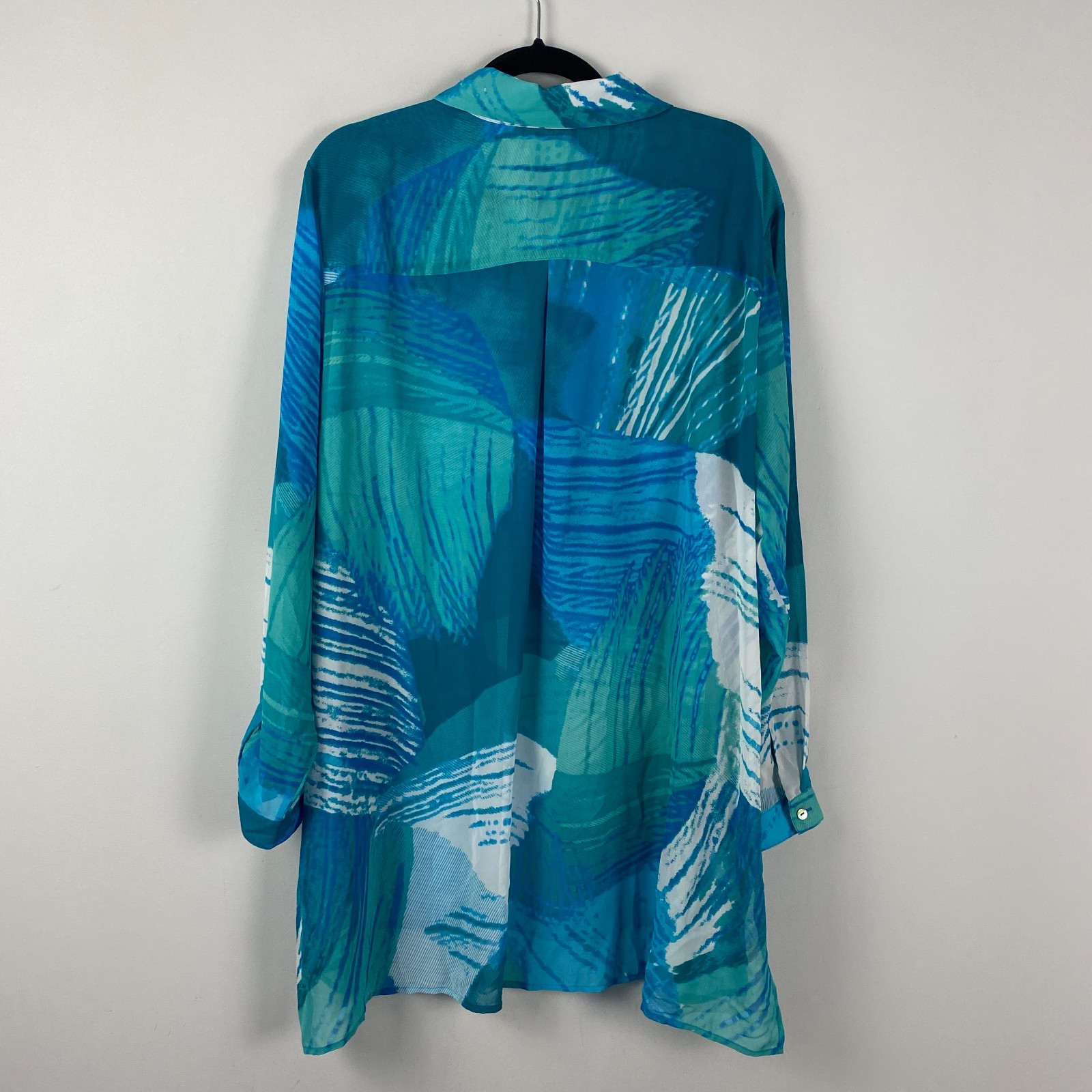 Susan Graver Printed Sheer Chiffon Shirt with Hi-Low Hem Aqua Plus 26W A290775