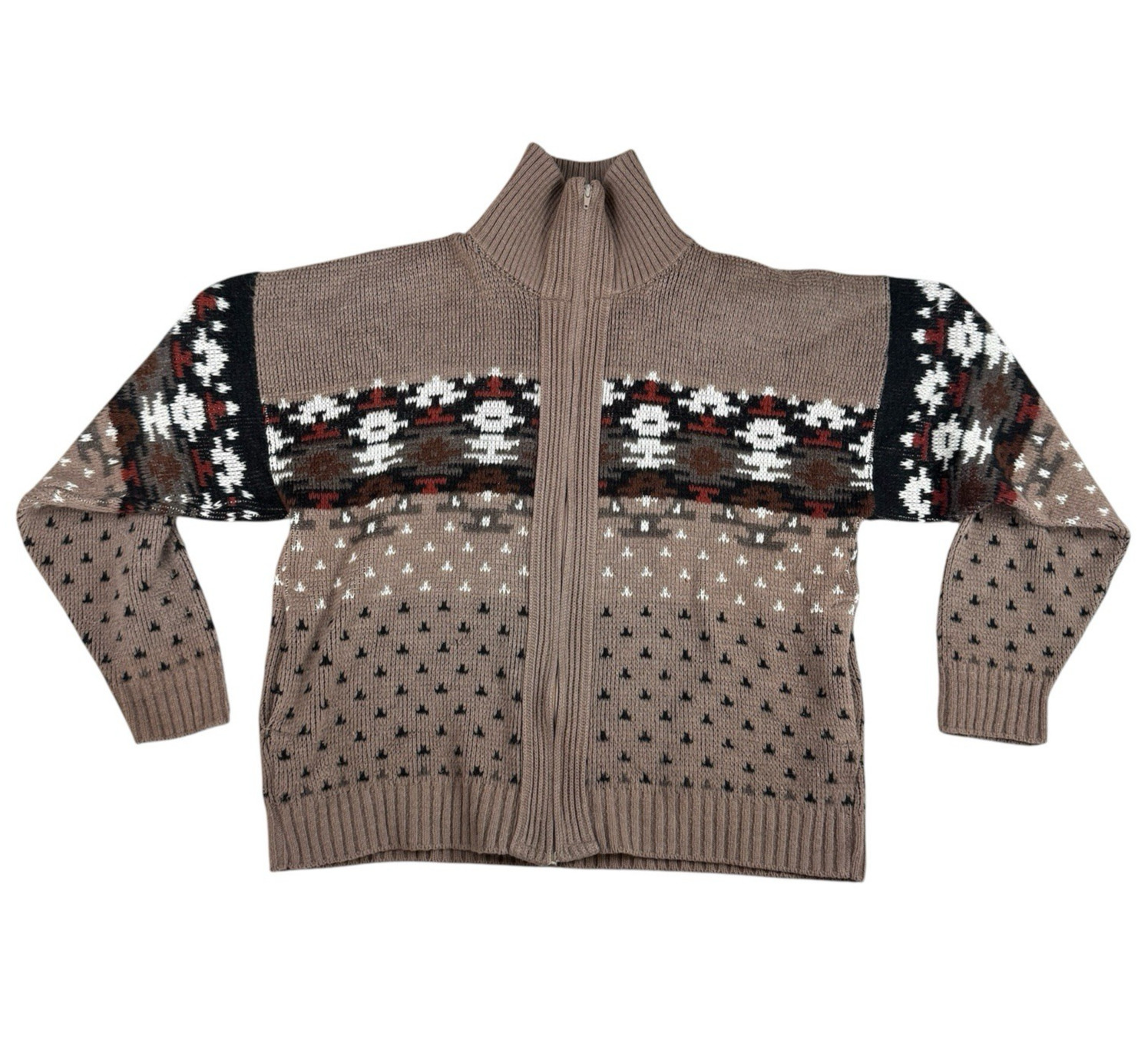 Southwest Sweater Heavy Shawl Collar Mens L Big Lebowski The Dude Zip