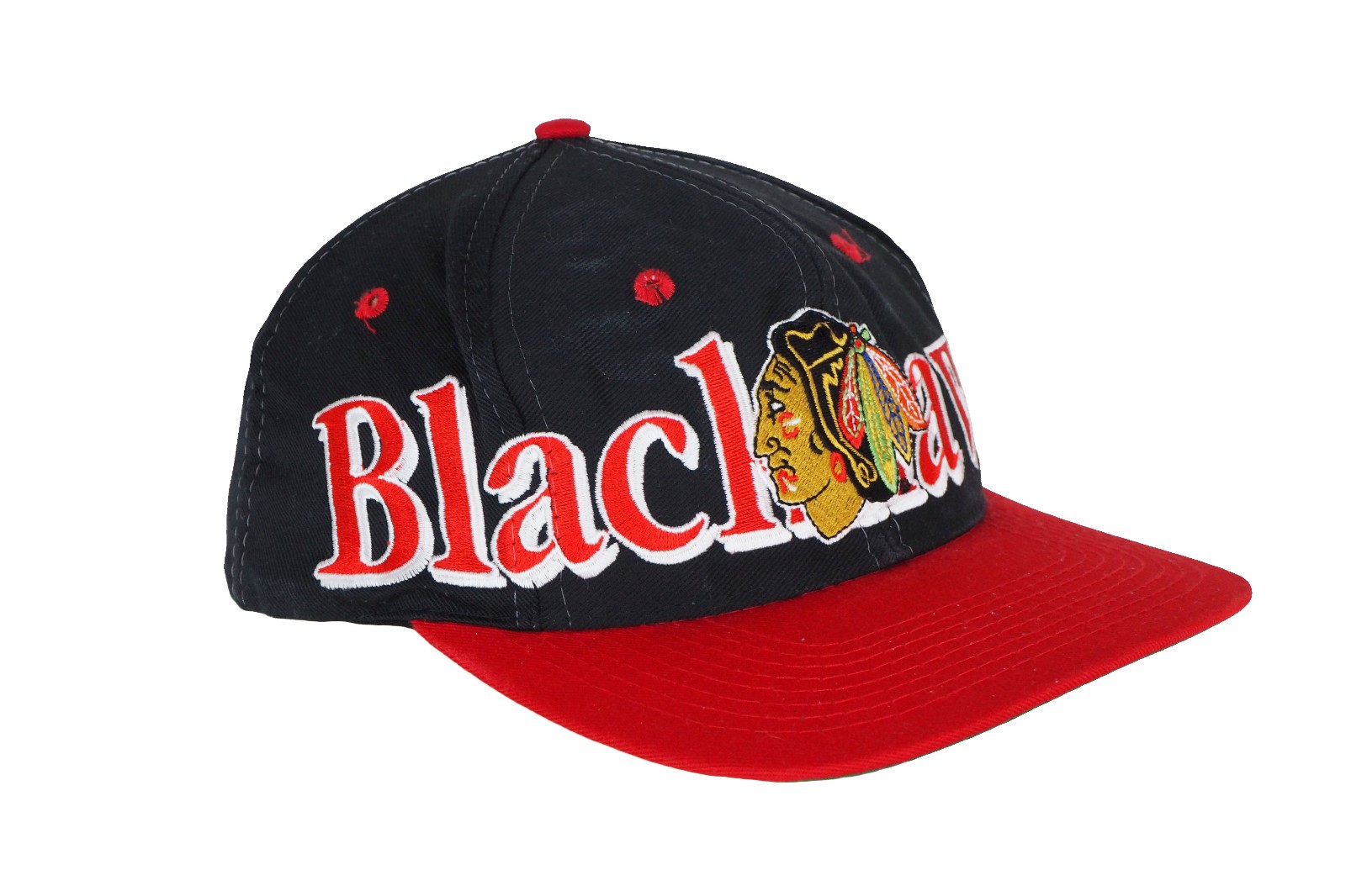 Vintage Chicago Blackhawks 7 Logo Cap NHL USA hat black hockey big logo 90s