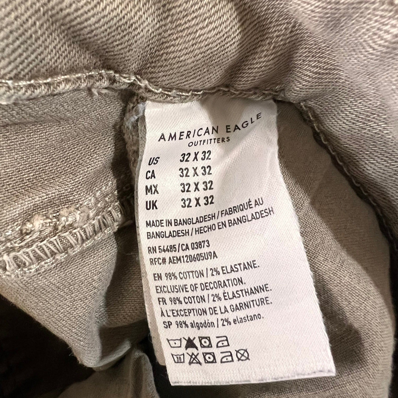 American Eagle Next Level Flex Skinny Jeans Mens 32×32 Taupe Khaki Brown Tapered