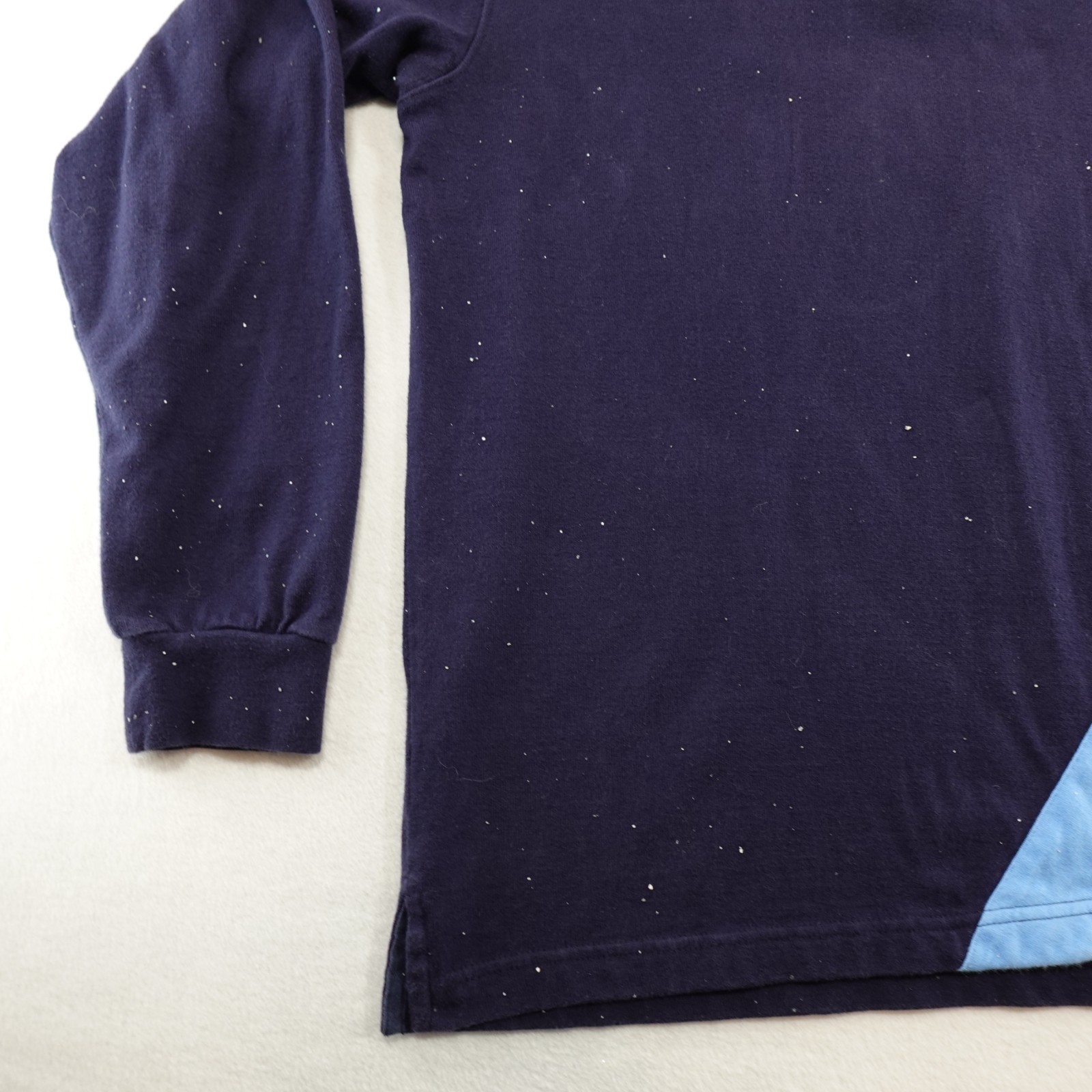 Beanpole Jeans L 105cm Rugby Pullover Large Bike Logo Splatter Flaws