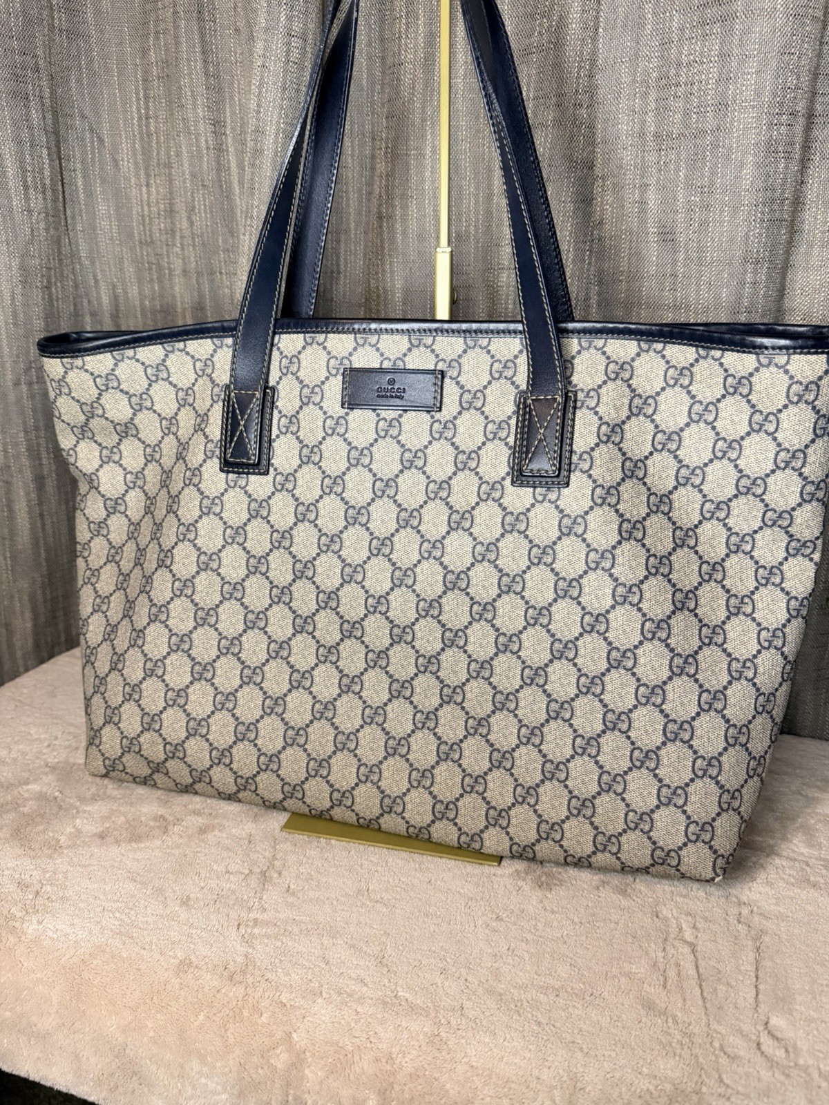 Gucci GG Supreme Monogram Navy Shopping Tote Purse Bag NICE Vintage