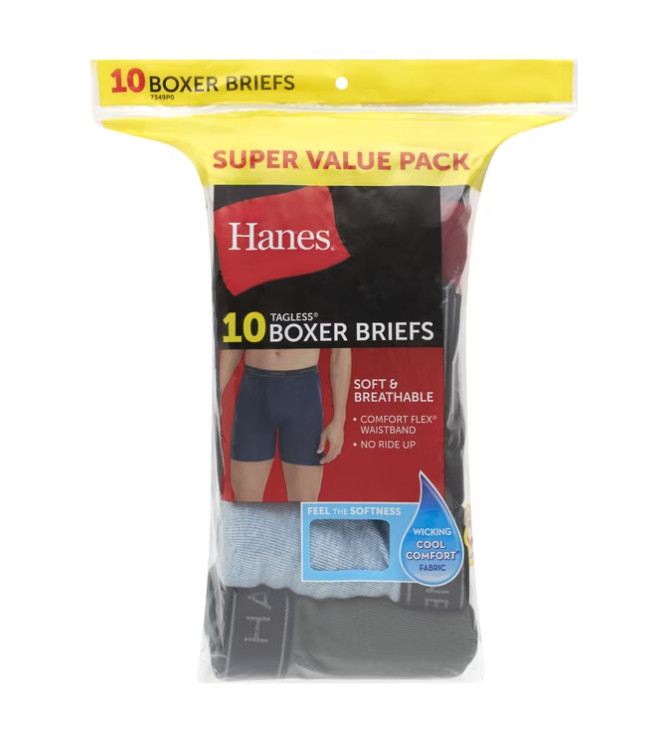 Hanes Men’s Super Value Pack Assorted Boxer Briefs, 10-Pack Soft and Breathable