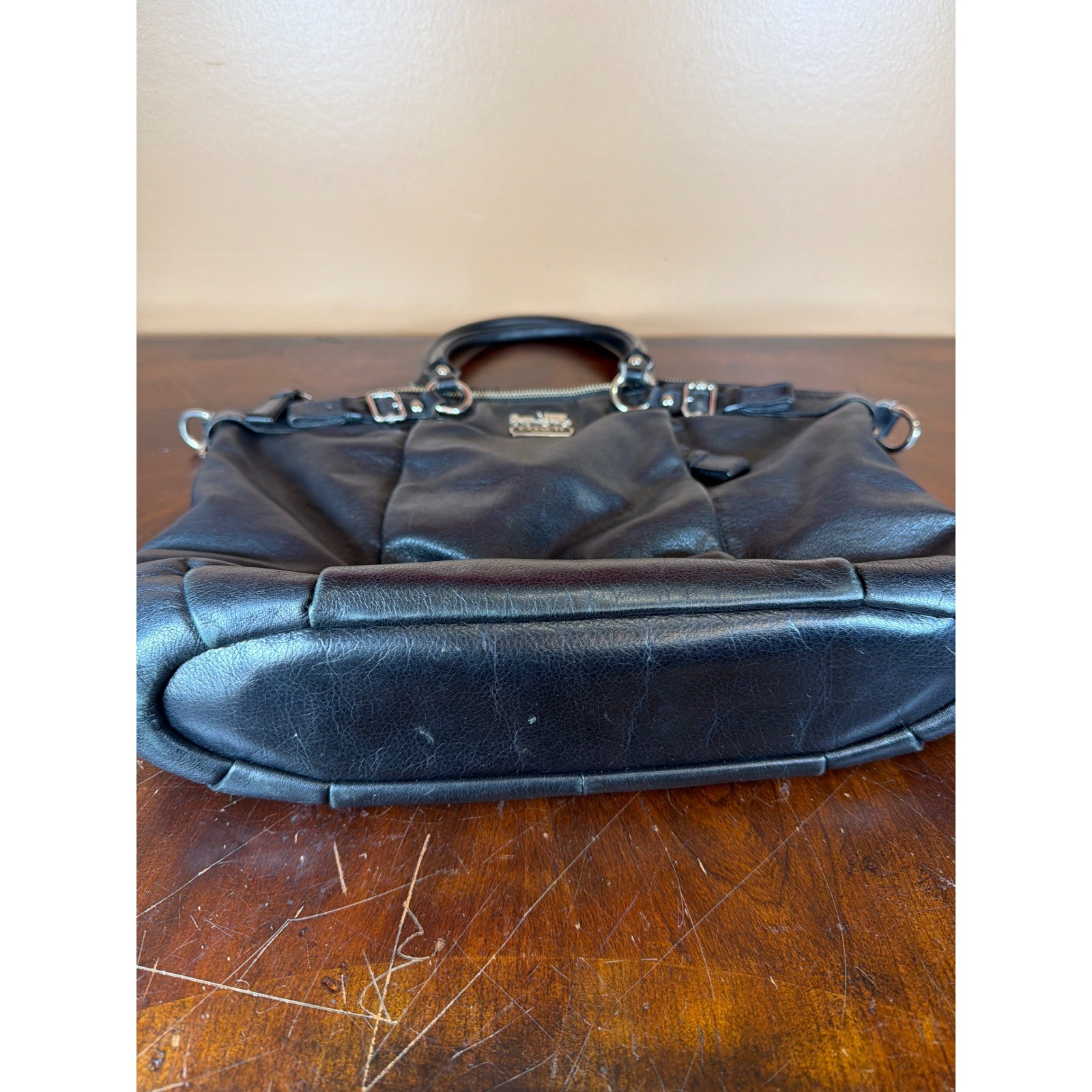Coach Madison Black Leather Satchel Purple Lining Handbag 18641