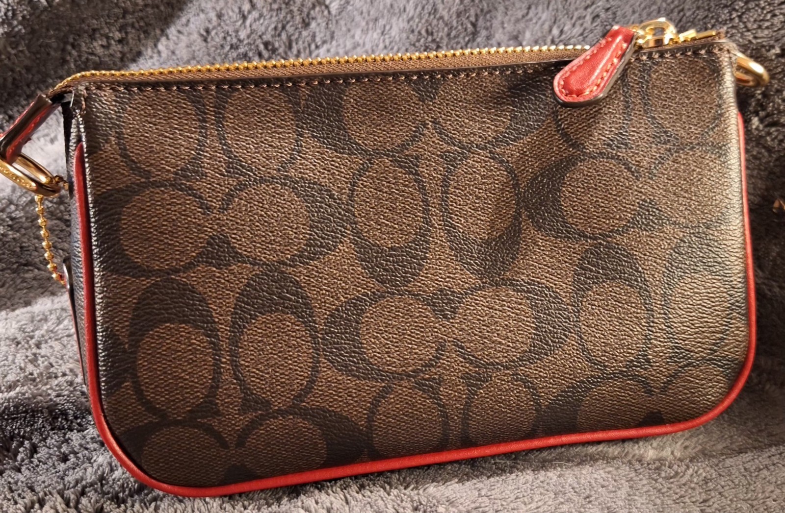COACH Nolita 19 Signature Canvas BROWN / RED C3308 EUC + Gold Crossbody Chain