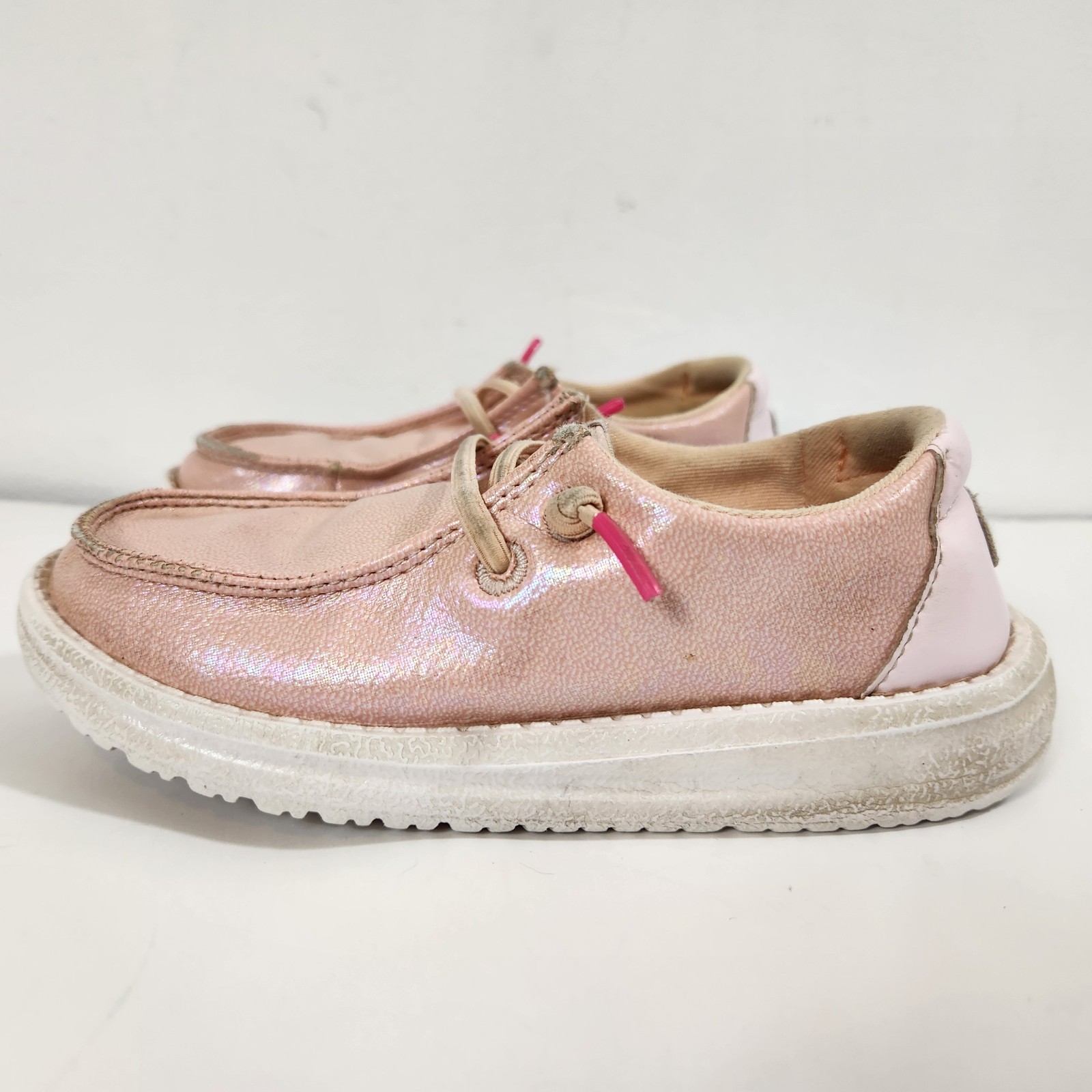 Hey Dude Wendy Youth C11 Iridescent Sparkle Pink Slip On Shoes Girls Casual Play