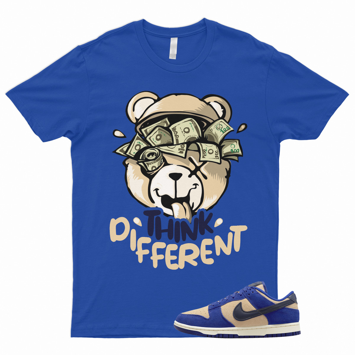 THINK T Shirt to Match Dunk Low Blue Suede Tan Cream Midnight Navy Royal 1 Bagel