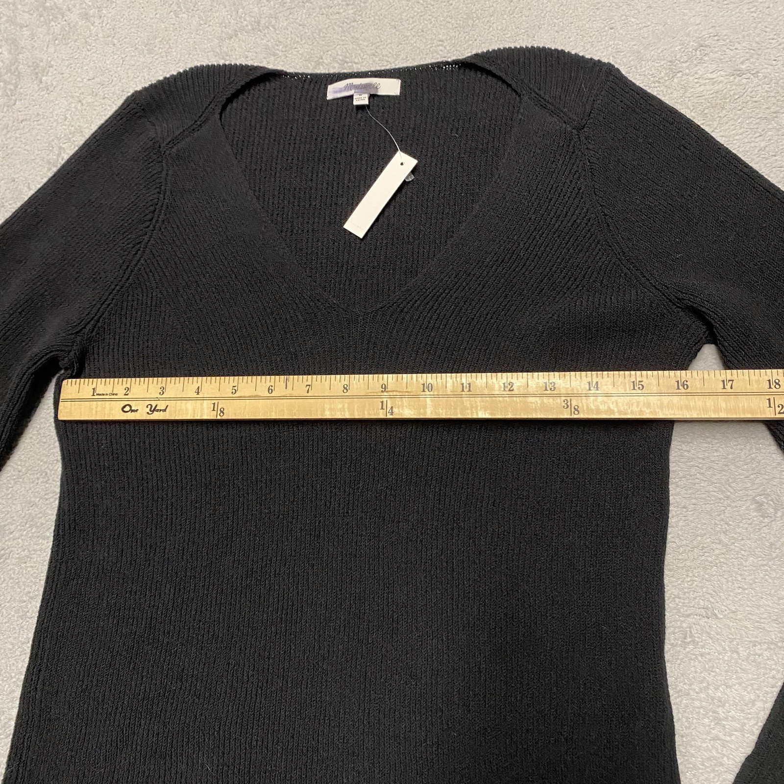 Madewell Sweater Medium Black V Neck Flare Sleeve Knit Cotton Polyamide NEW