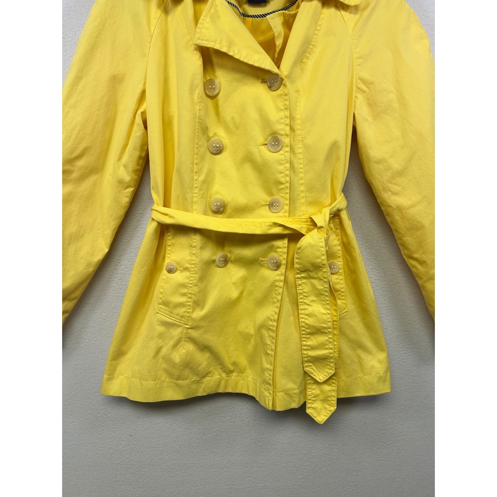 St. John’s Bay Classic Preppy Womens Medium Yellow Double Breasted Trench Coat