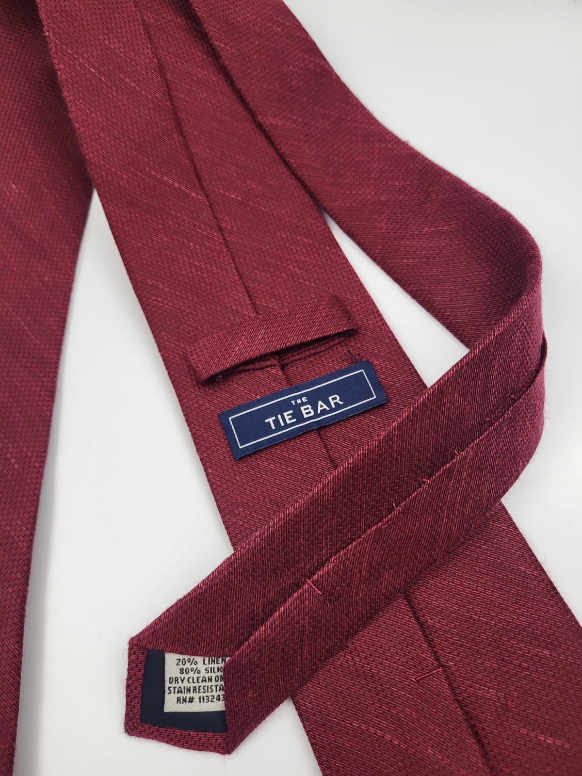 The Tie Bar Silk Linen Tie Red Solid Men Necktie Long 62 x 3.25
