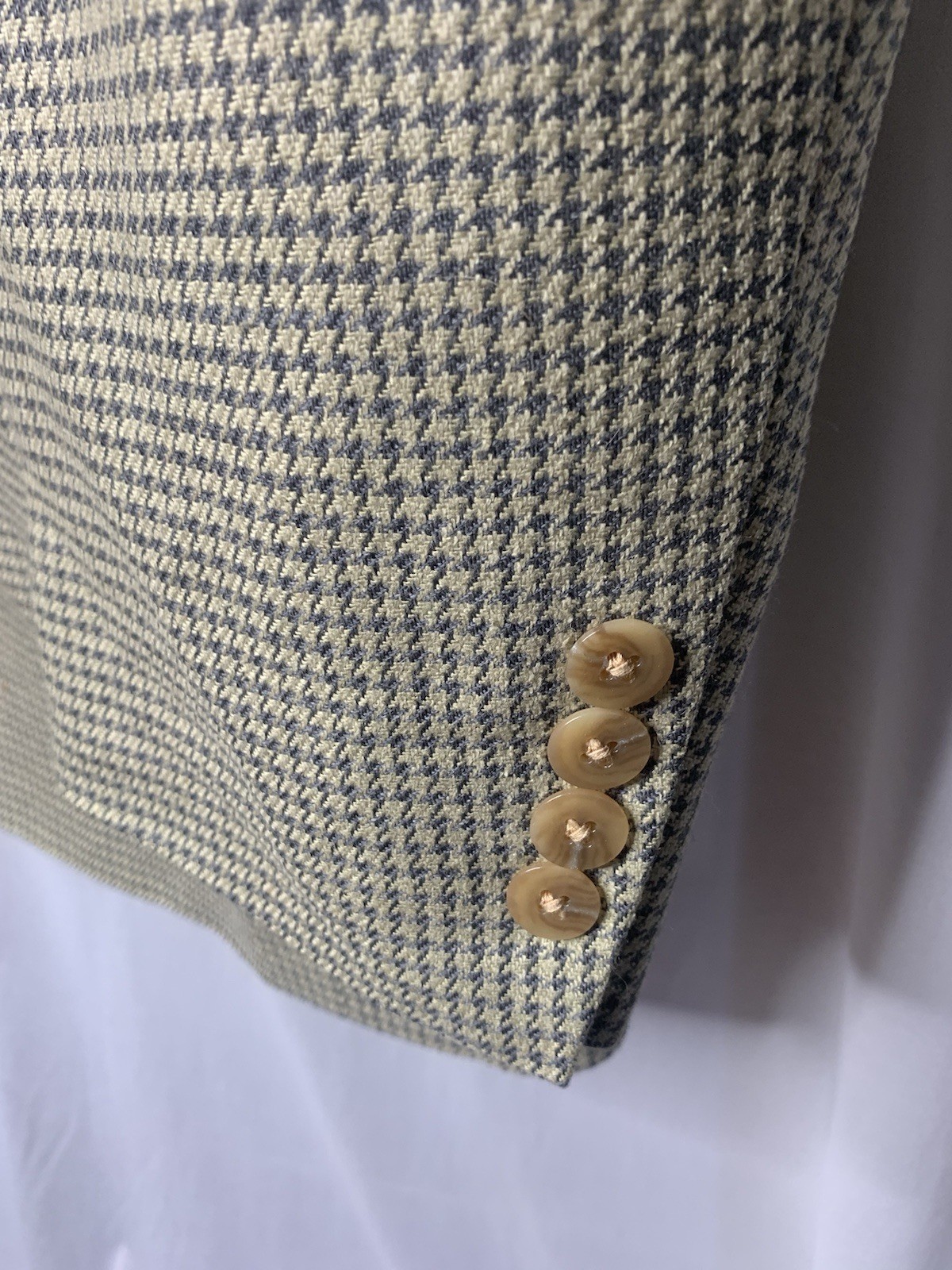 Mens Large Hounds Tooth Tan Suit Jacket Lana Moda Italy Sports Coat Blazer VTG
